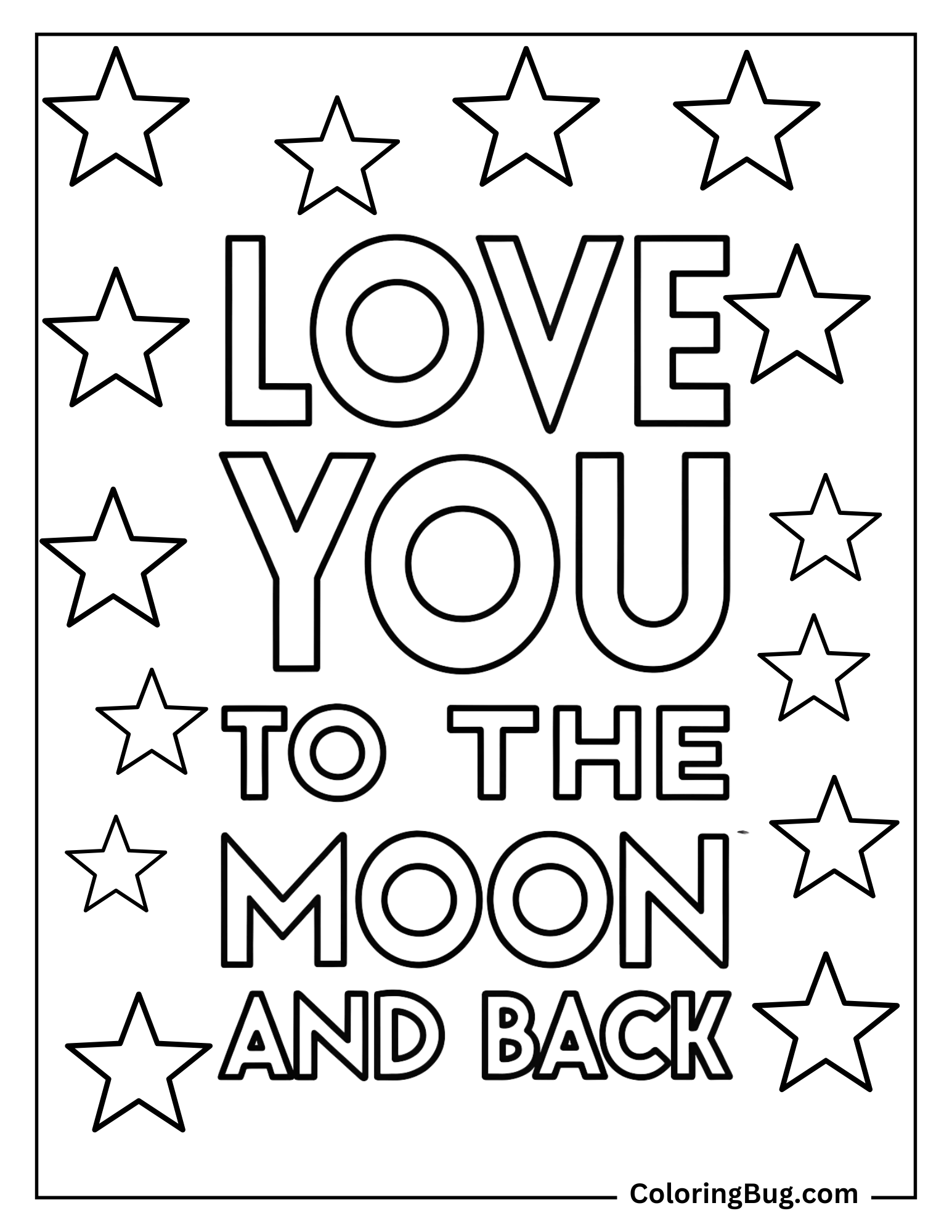 Love You To The Moon And Back With Stars Coloring Sheet
