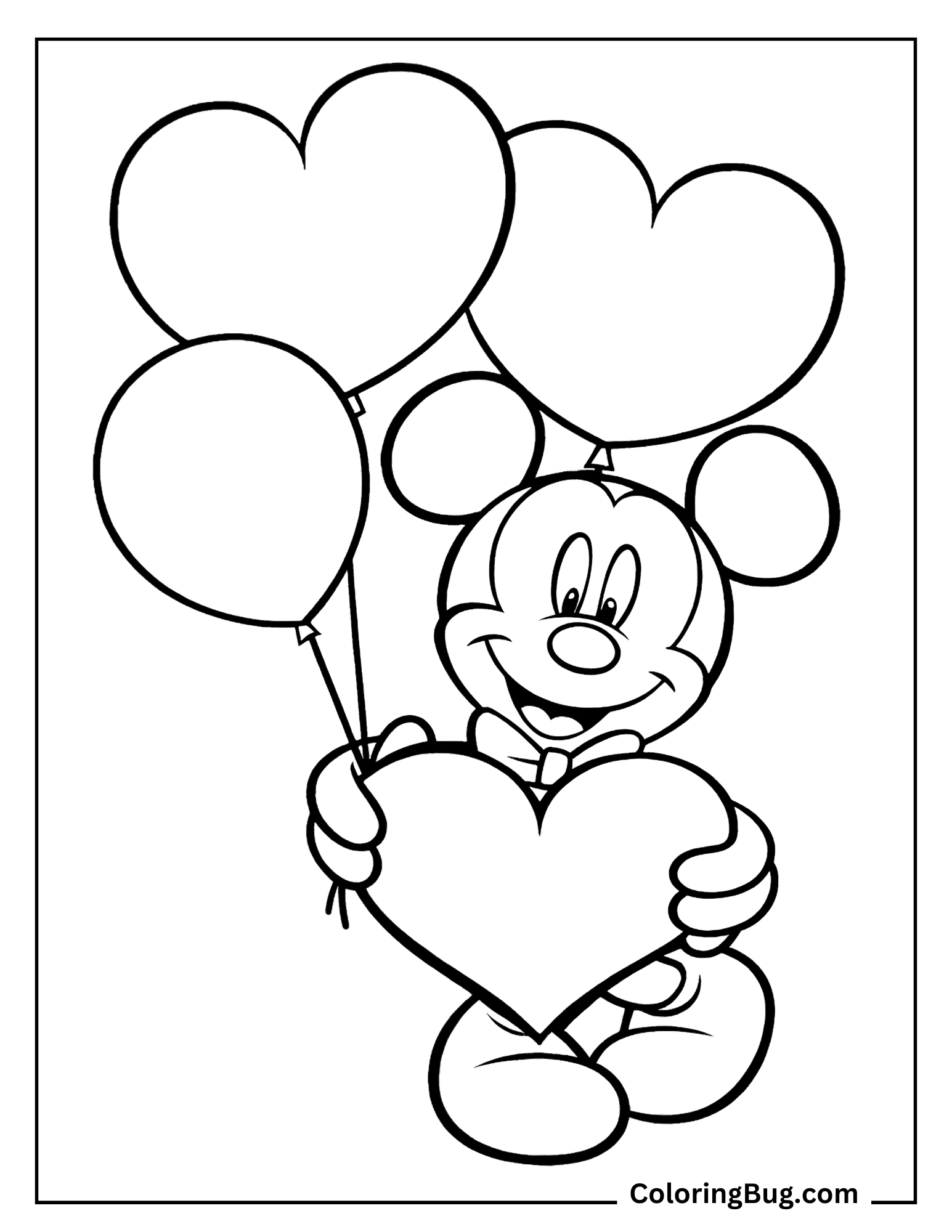 Mickey Mouse Holding Heart Coloring Sheet