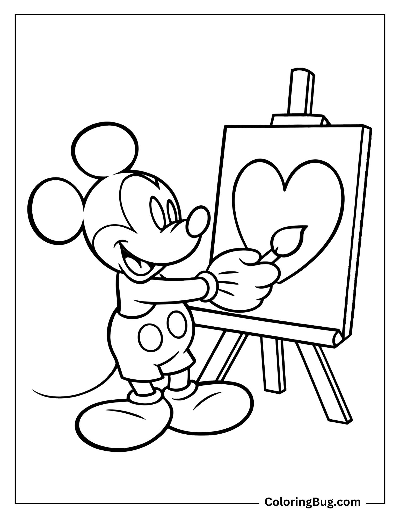 Mickey Mouse Painting For Valentine's Day Coloring Sheet