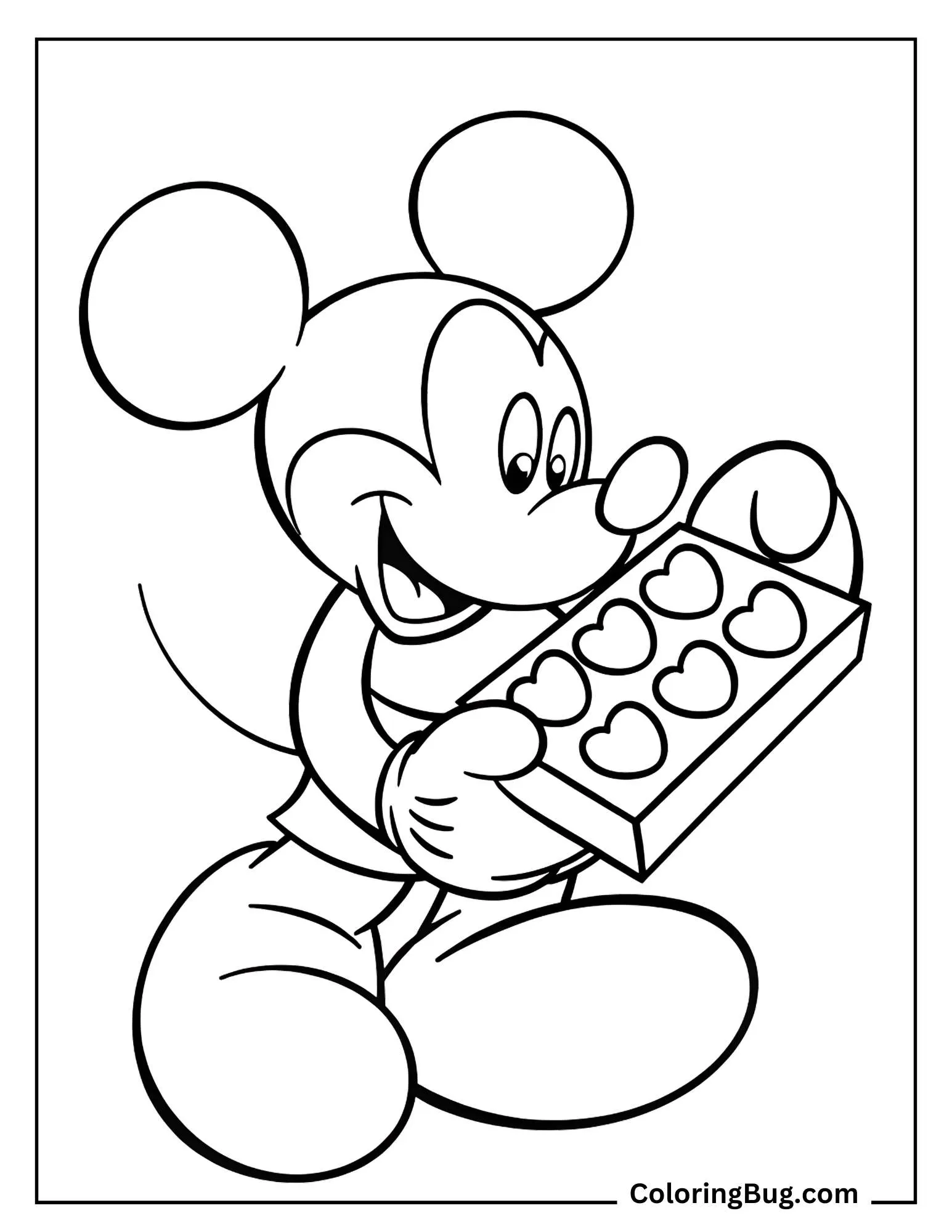 Mickey Mouse With Chocolates Coloring Sheet
