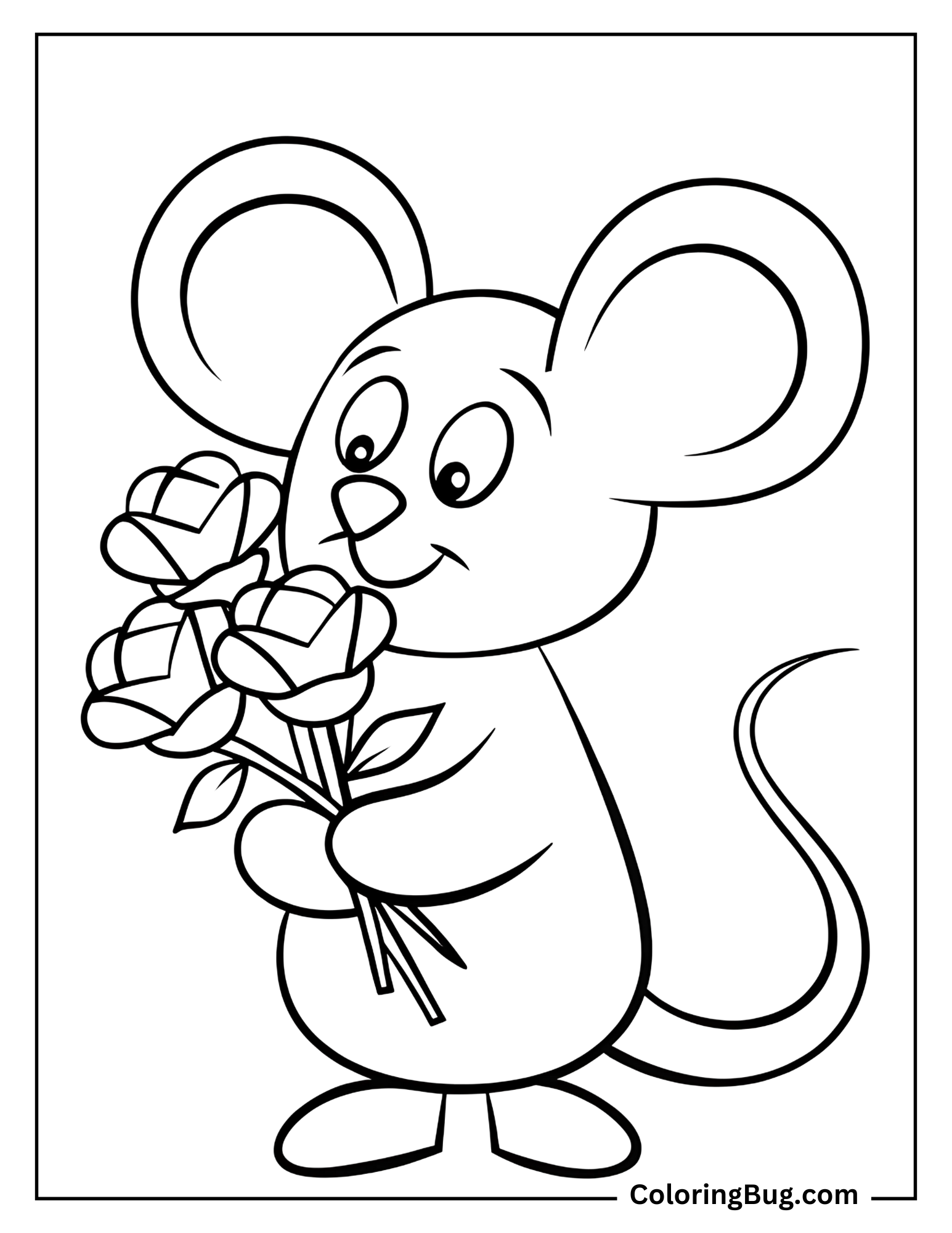 Mouse Holding Roses coloring Sheet