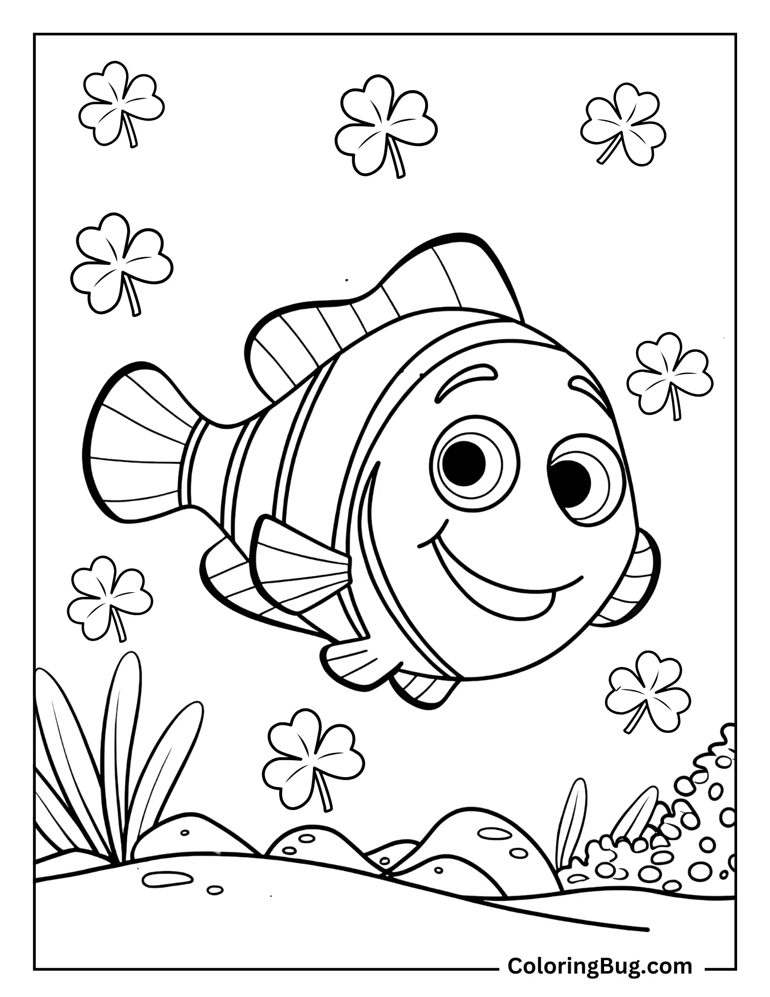 Nemo With Shamrocks Floating Around Coloring Sheet