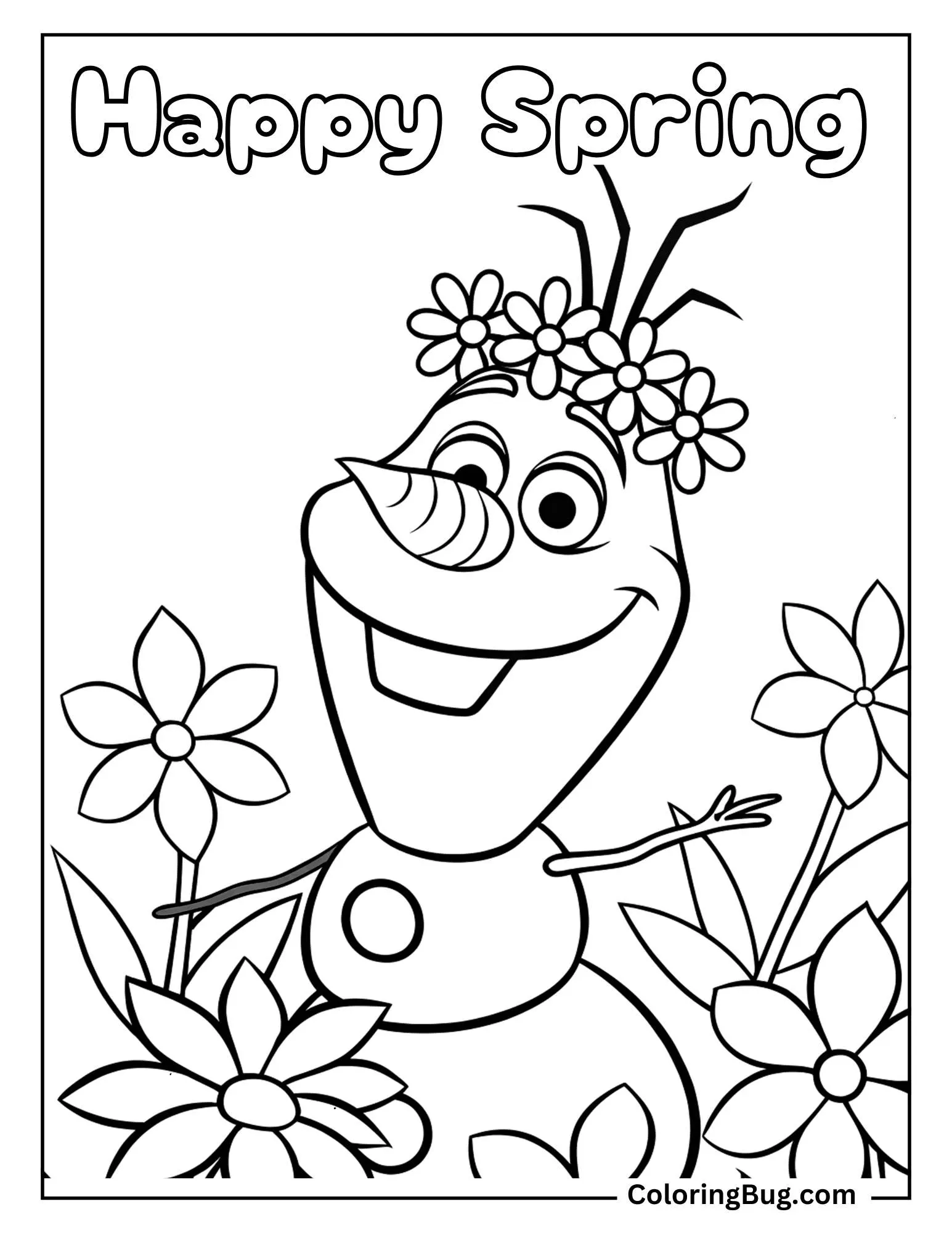 Olaf Wearing Flower Crown Coloring sheet
