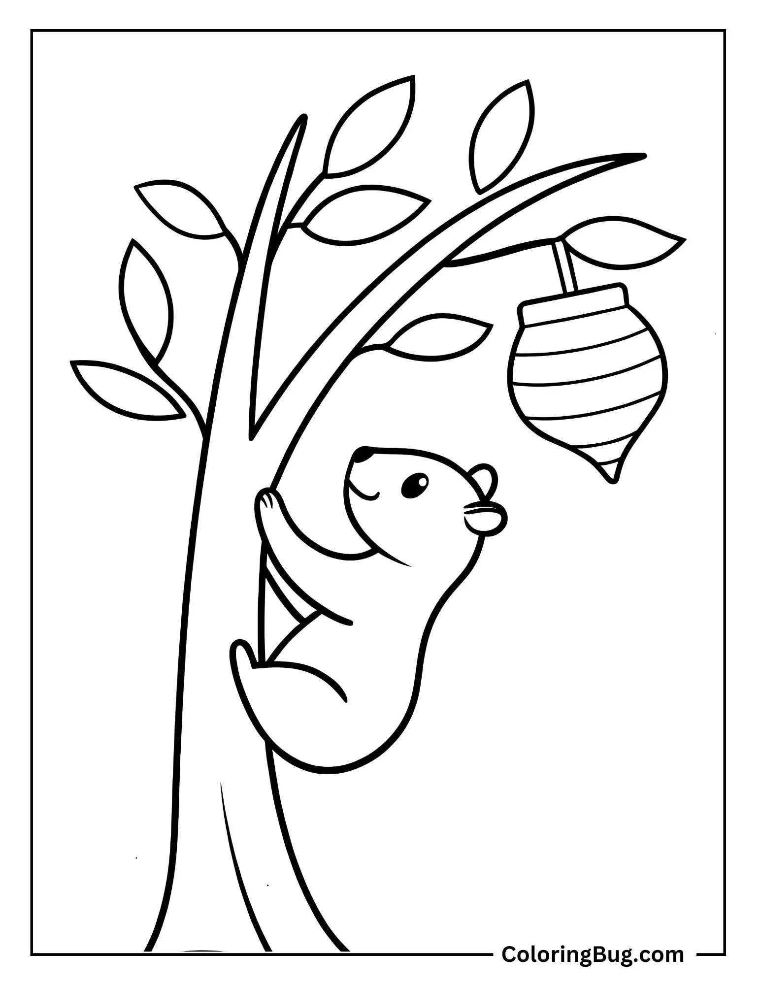 Otter Climbing a Tree To Reach a Beehive Coloring Sheet