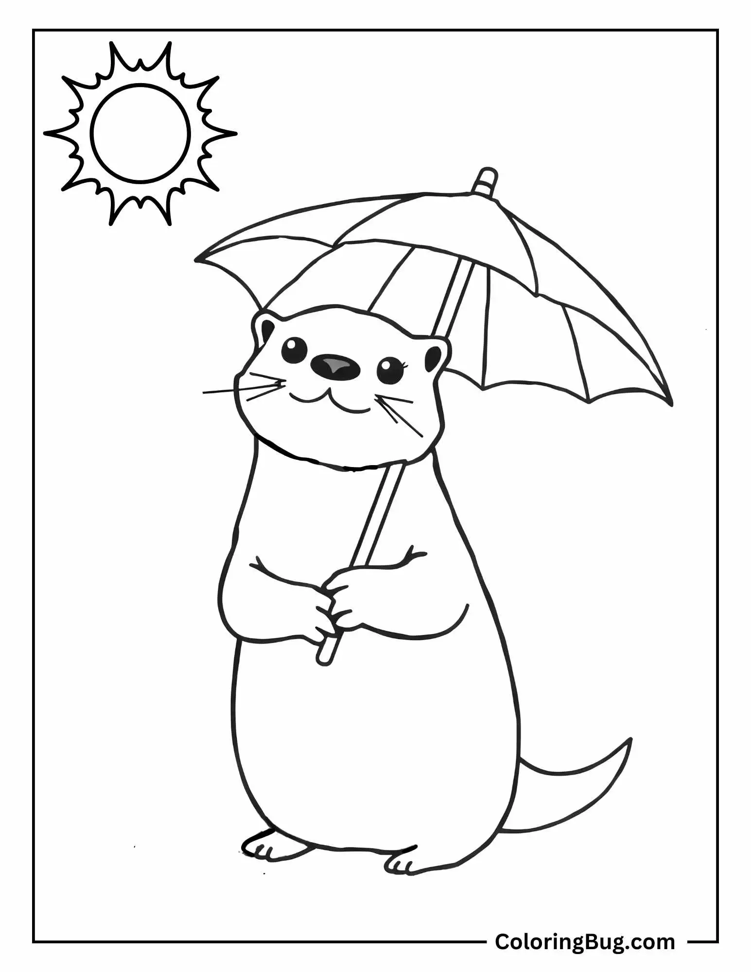 Otter Holding an Umbrella On a Sunny Day Coloring Sheet