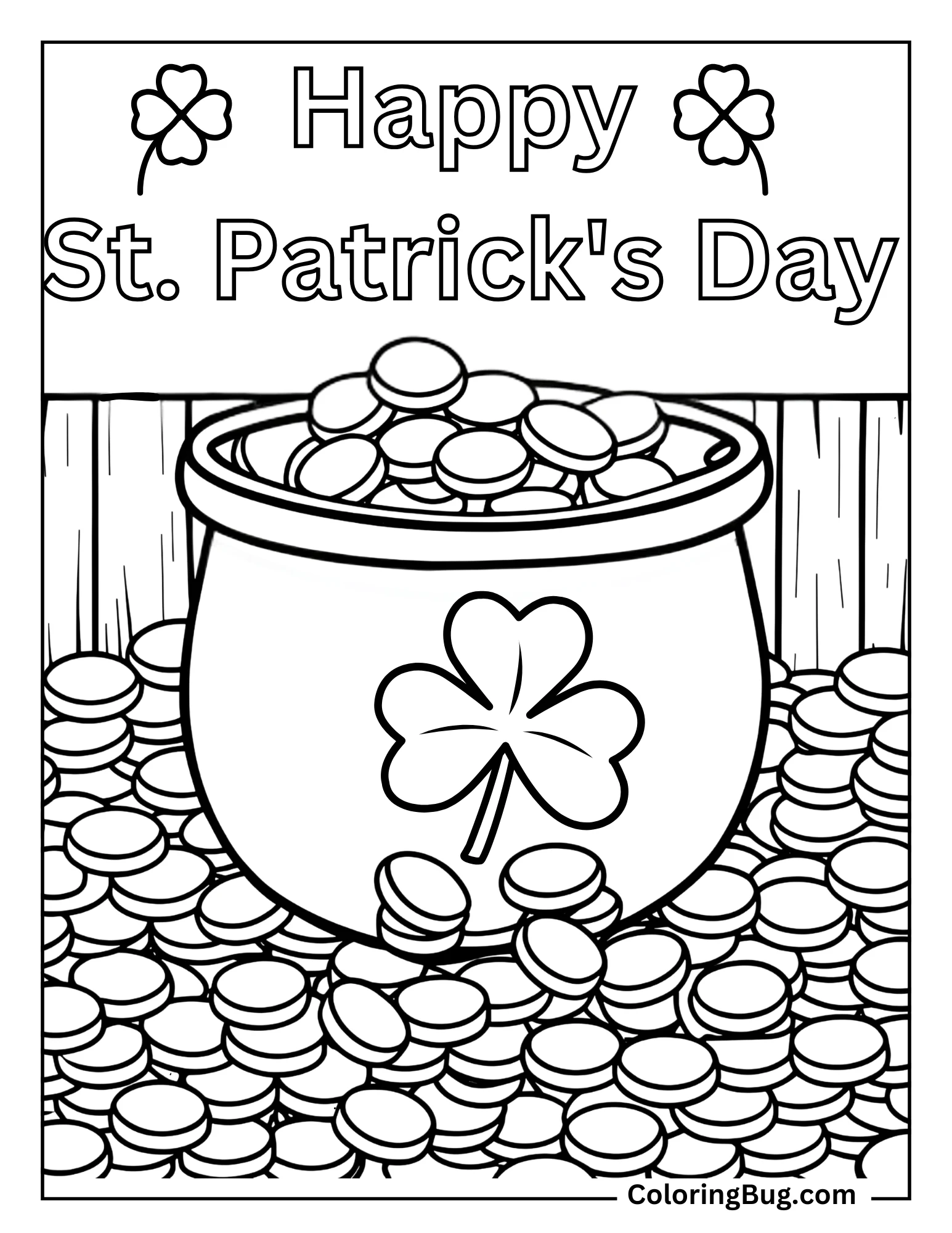 Over Floating Pot Of Gold Coins Coloring Sheet