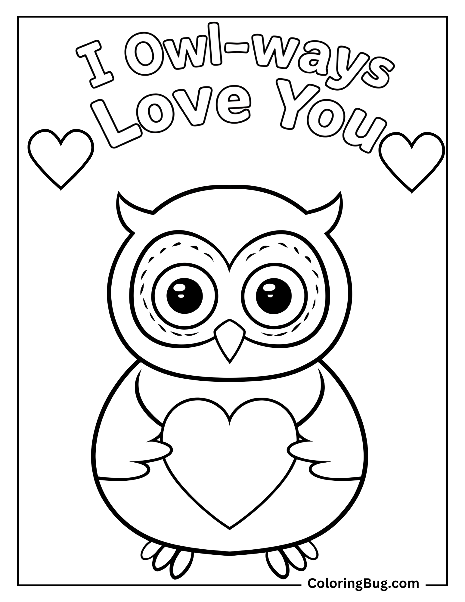 Owl With Text I Owl-ways Love You Coloring Sheet