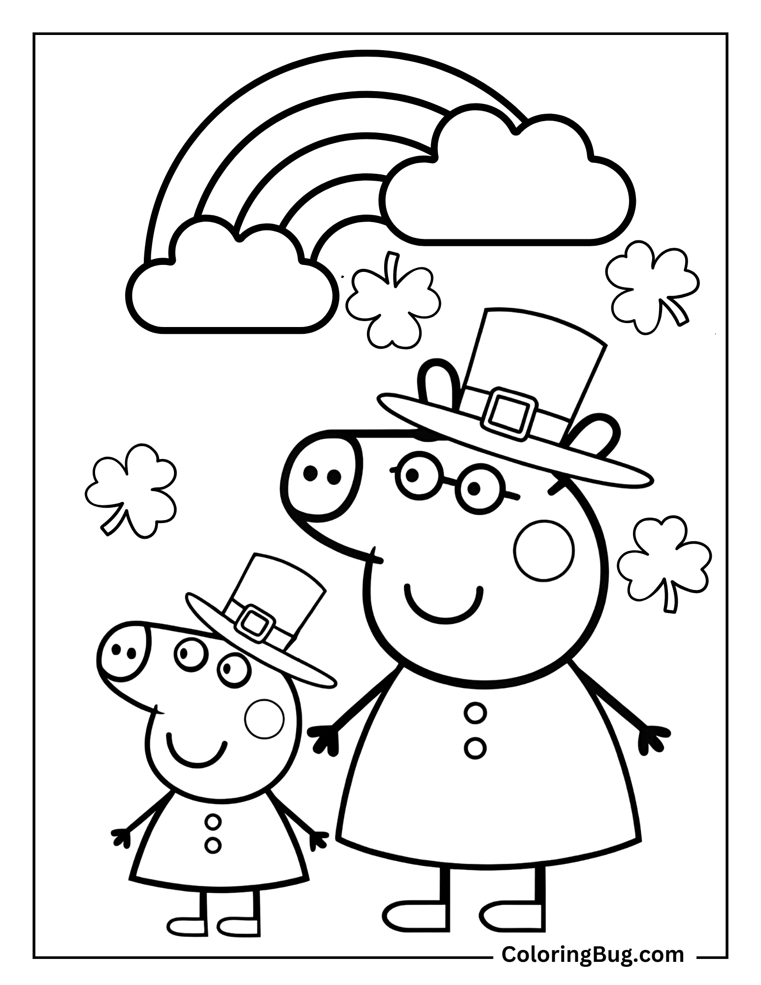 Peppa Pig And Daddy Pig Wearing Leprechaun Suits On St. Patrick’s Day Coloring Sheet