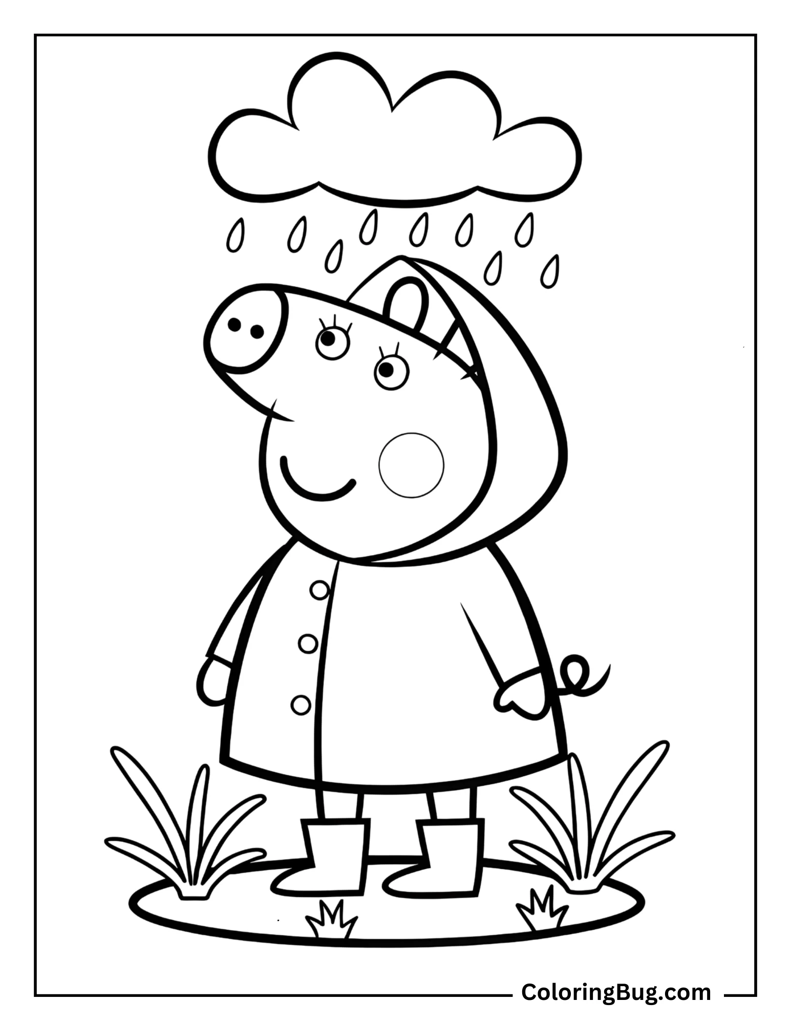 Peppa Pig Enjoying Rain Coloring Sheet