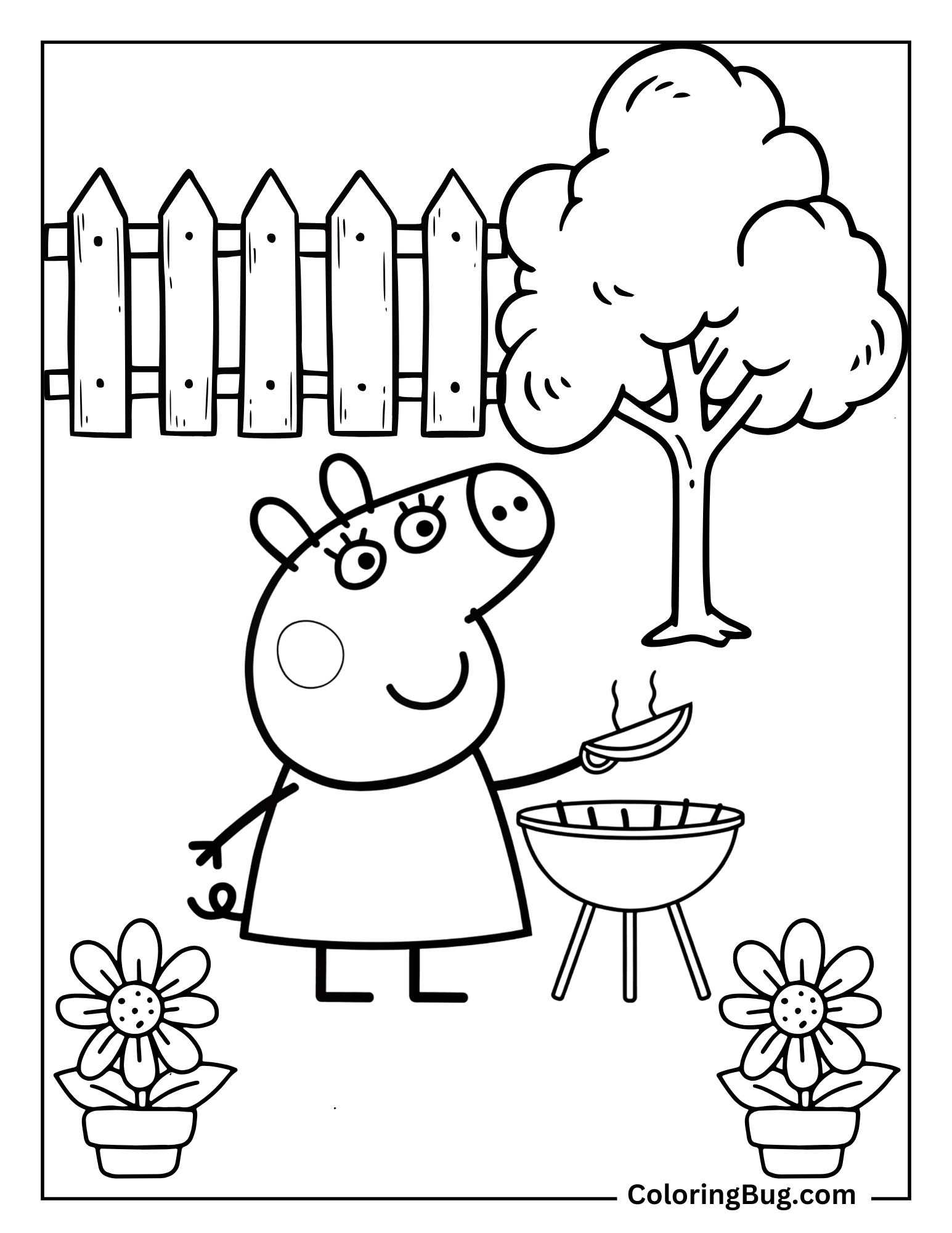 Peppa Pig Having a Barbecue In The Garden Coloring Sheet