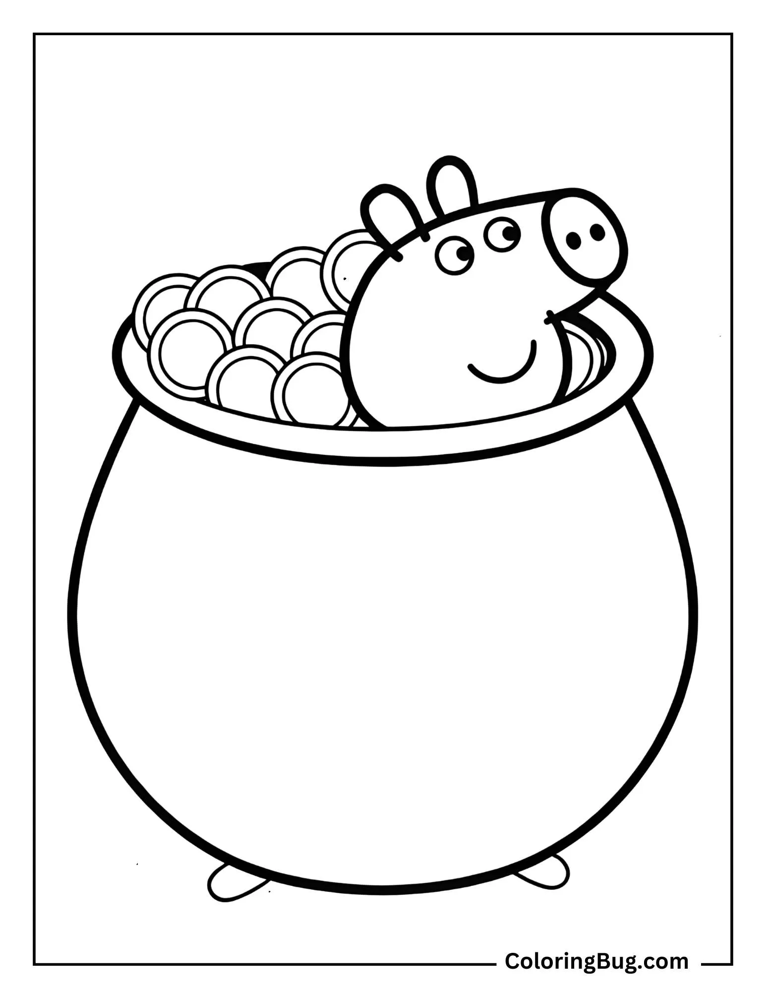 Peppa Pig Hiding In Pot Of Gold Coins Coloring Sheet