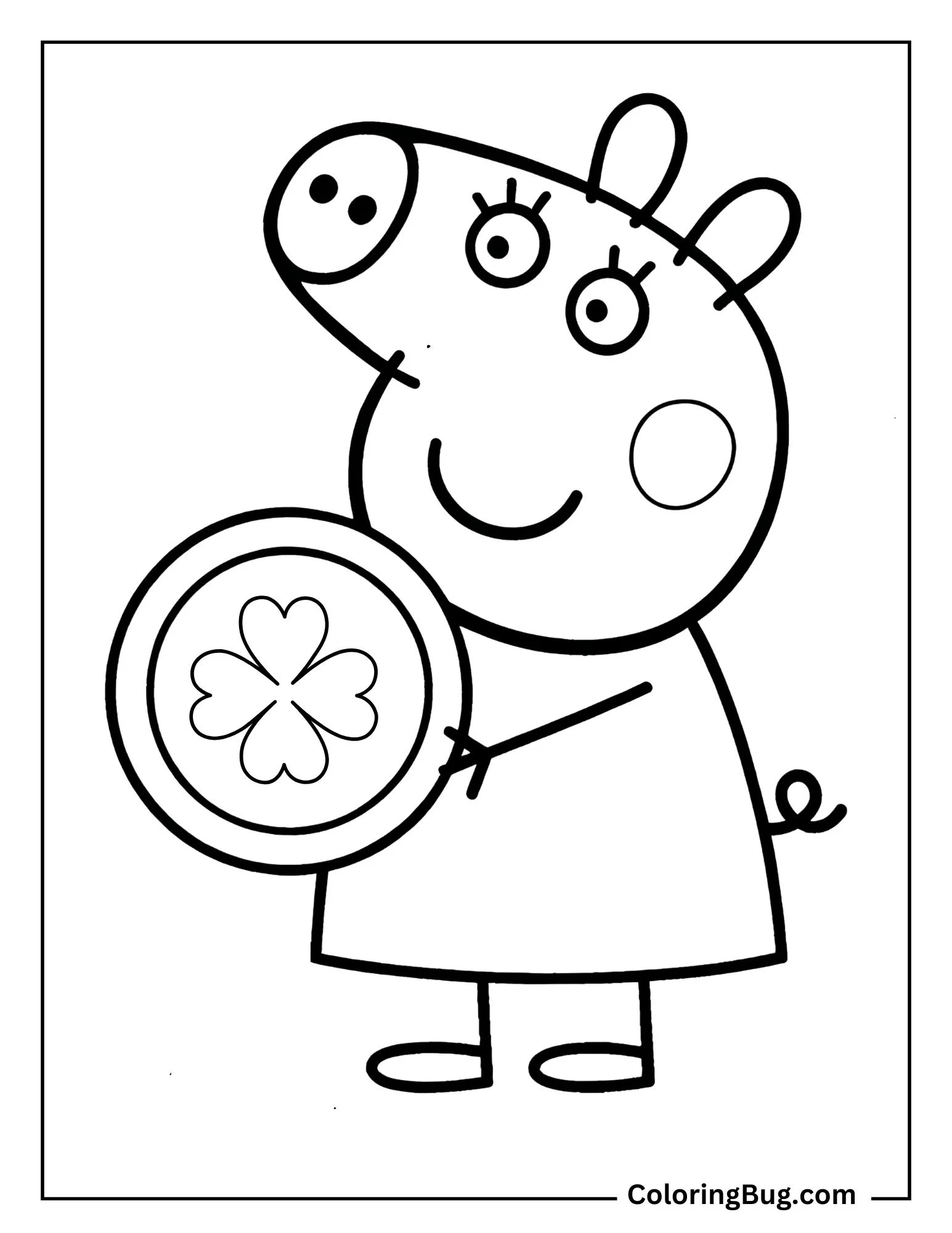 Peppa Pig Holding Gold Coin For St. Patrick’s Day Coloring Sheet