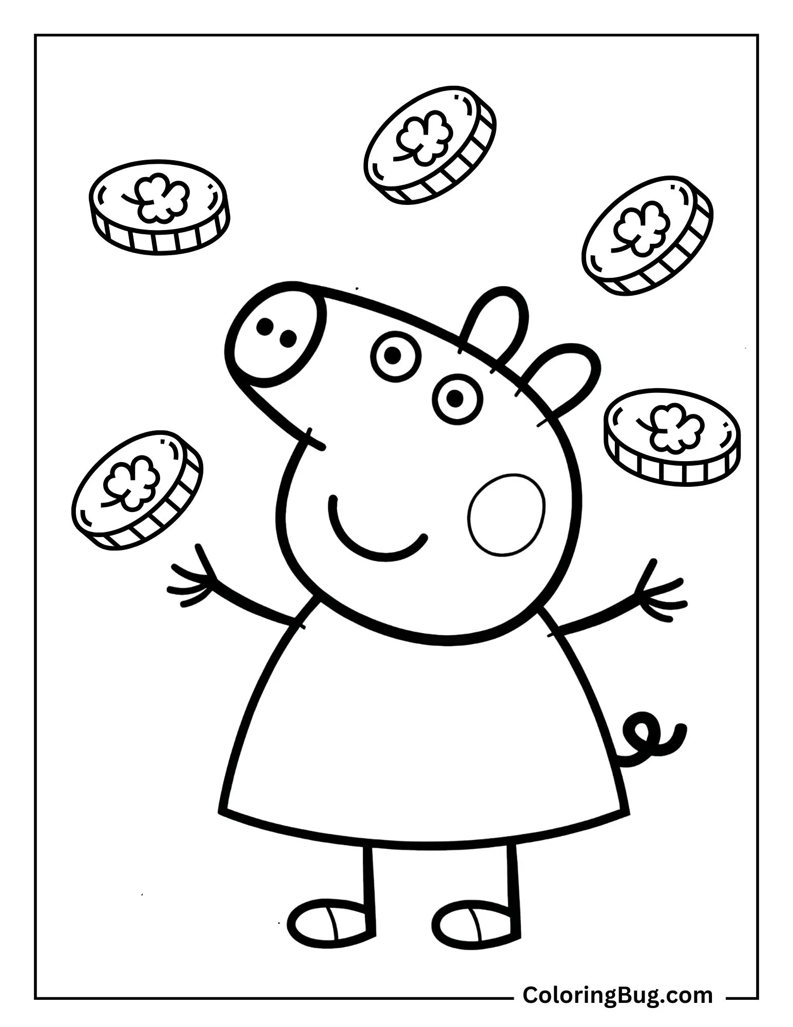 Peppa Pig Juggling Gold Coins Coloring Sheet