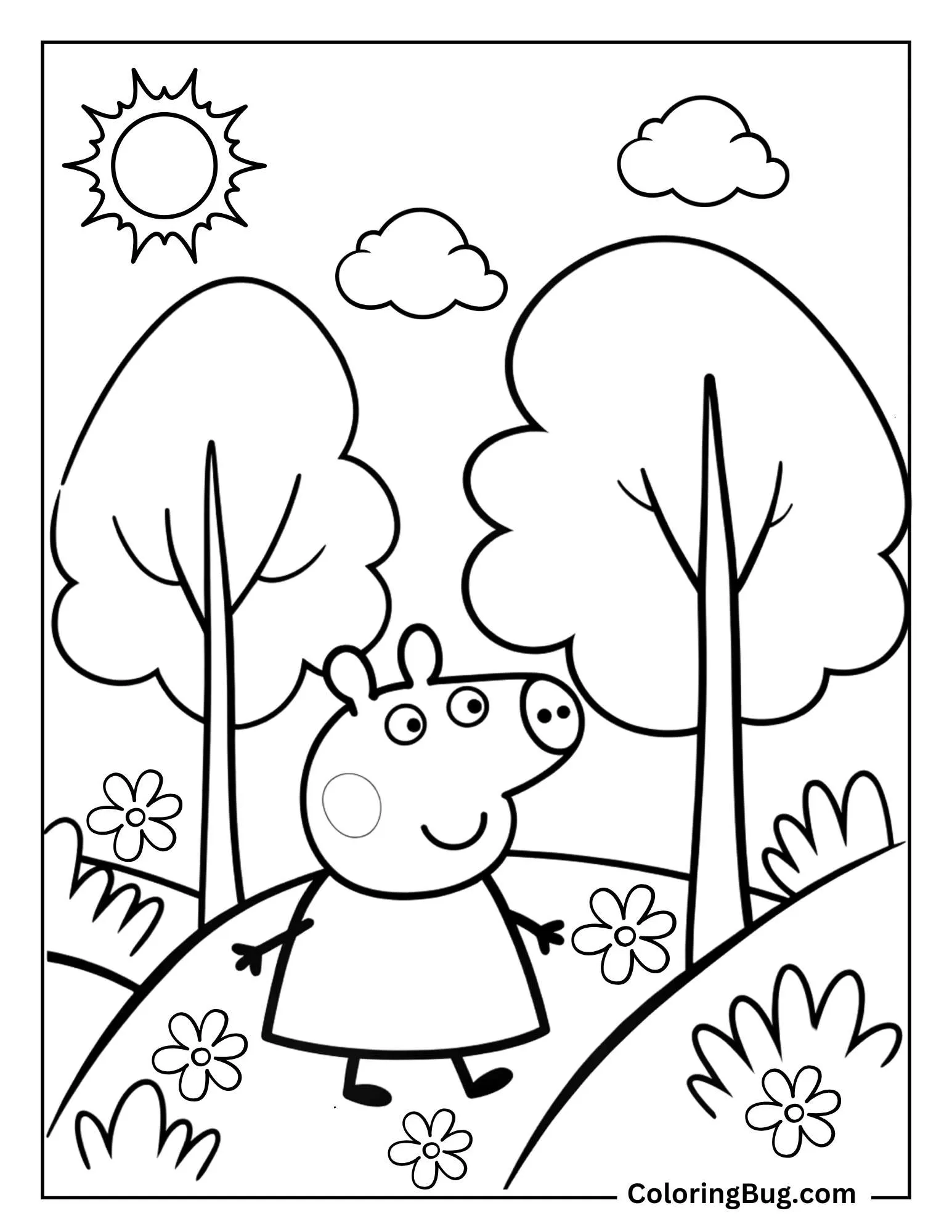 Peppa Pig On a Nature Hike Coloring Sheet