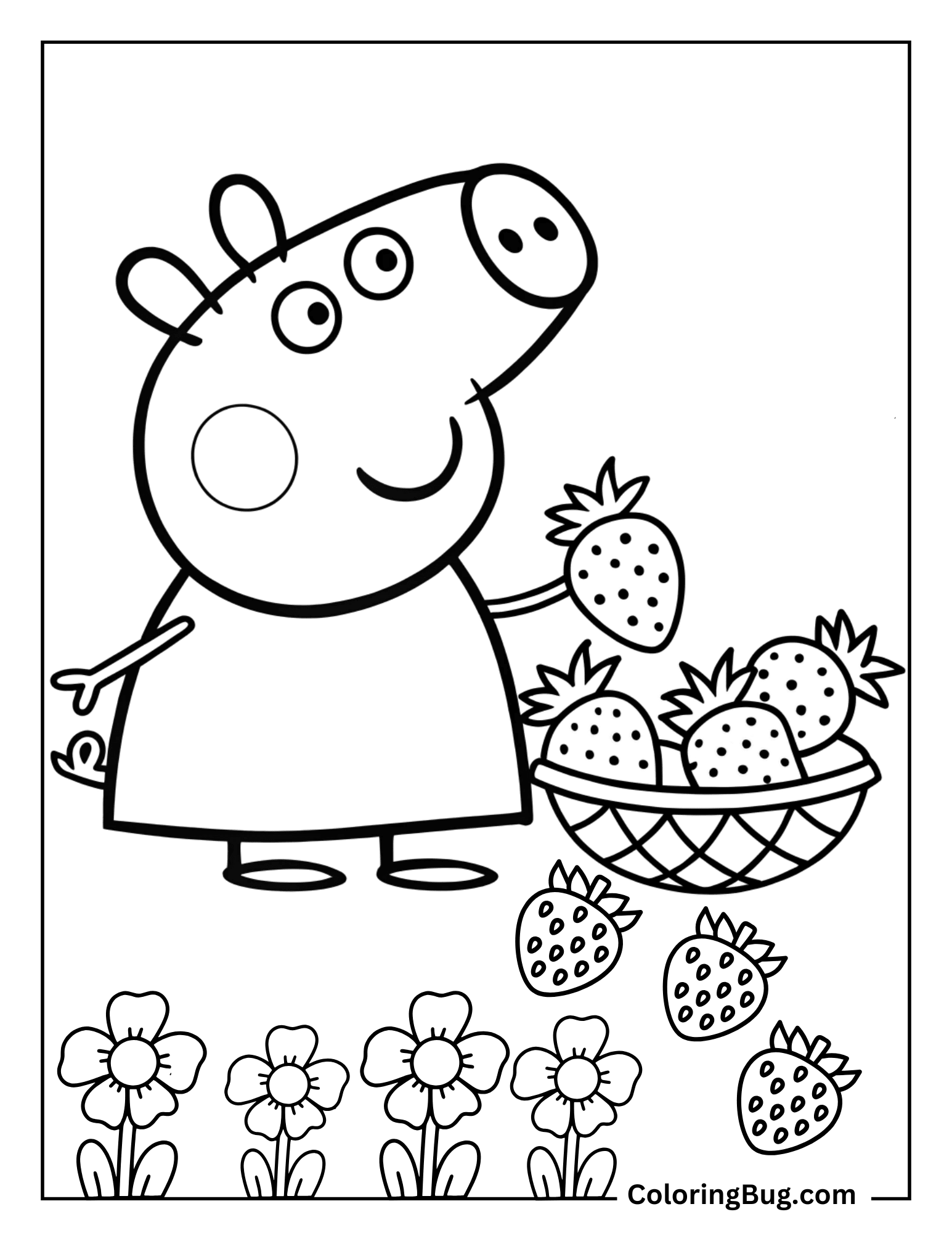Peppa Pig Picking Strawberries From The Garden Coloring Sheet