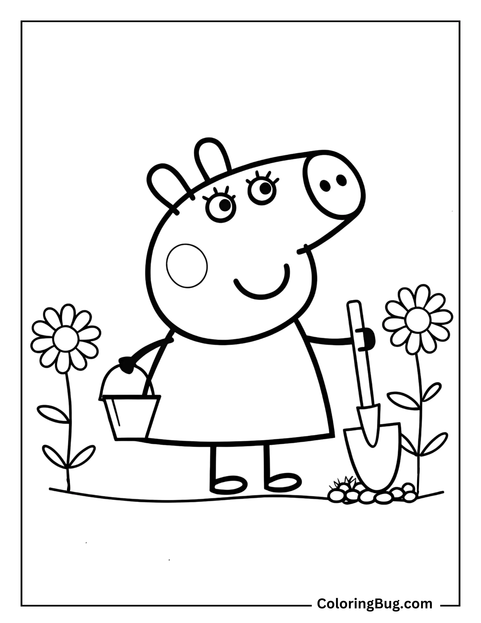Peppa Pig Planting Flowers Coloring Sheet