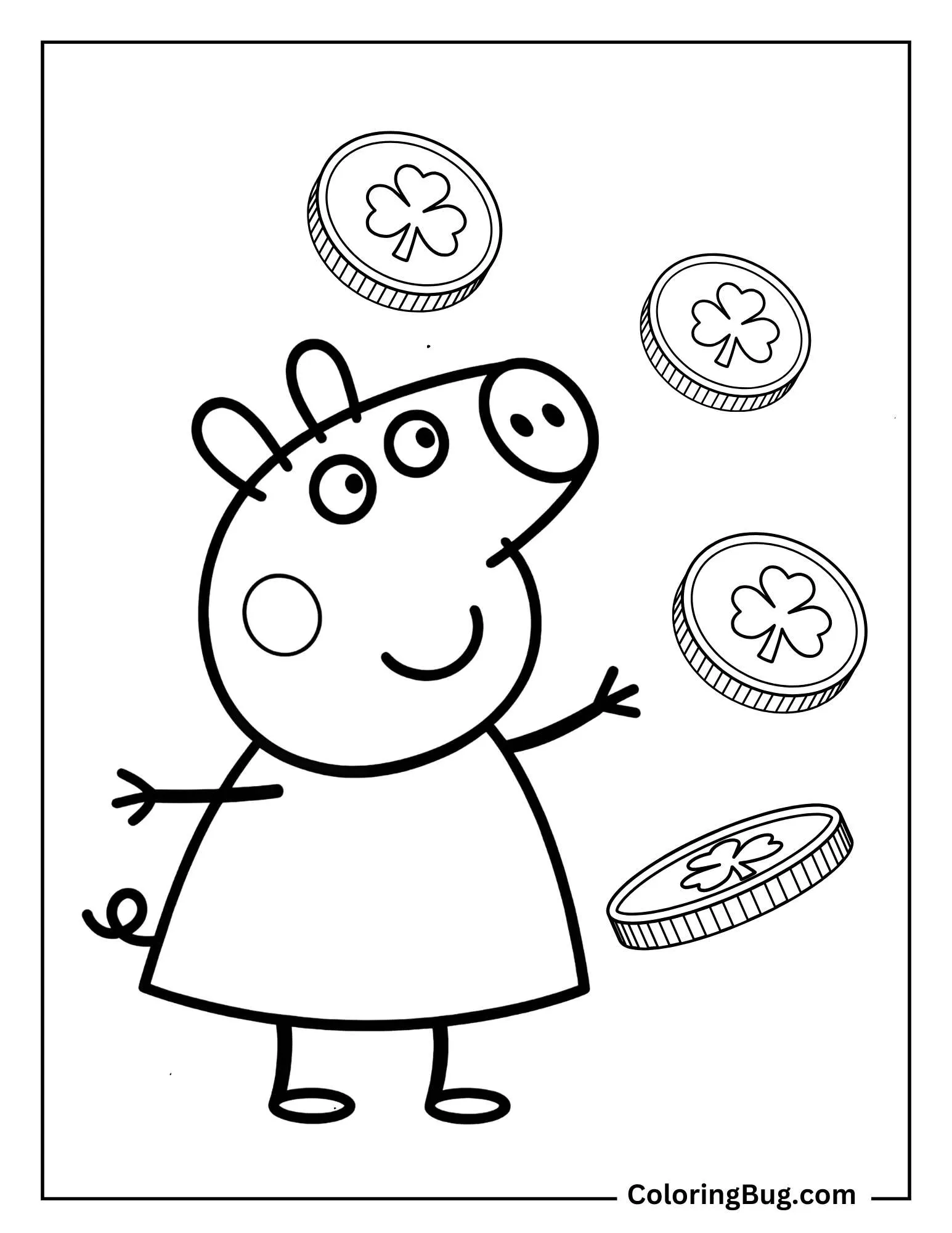 Peppa Pig Playing With Gold Coins Coloring Sheet