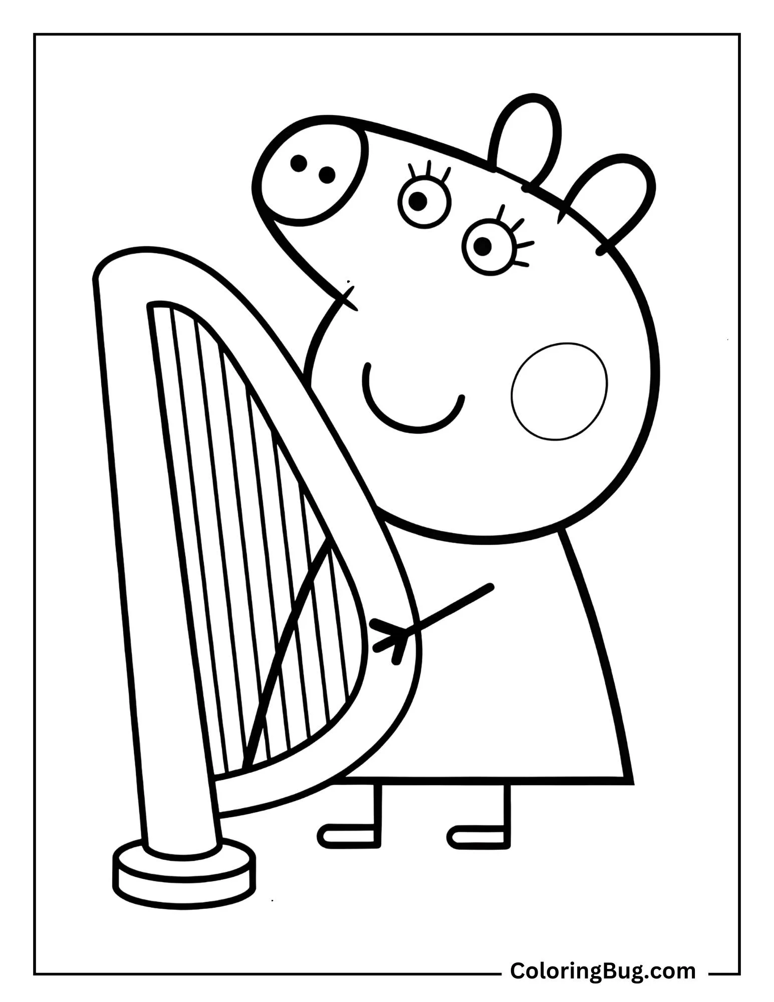 Peppa Pig Playing a Harp Coloring Sheet