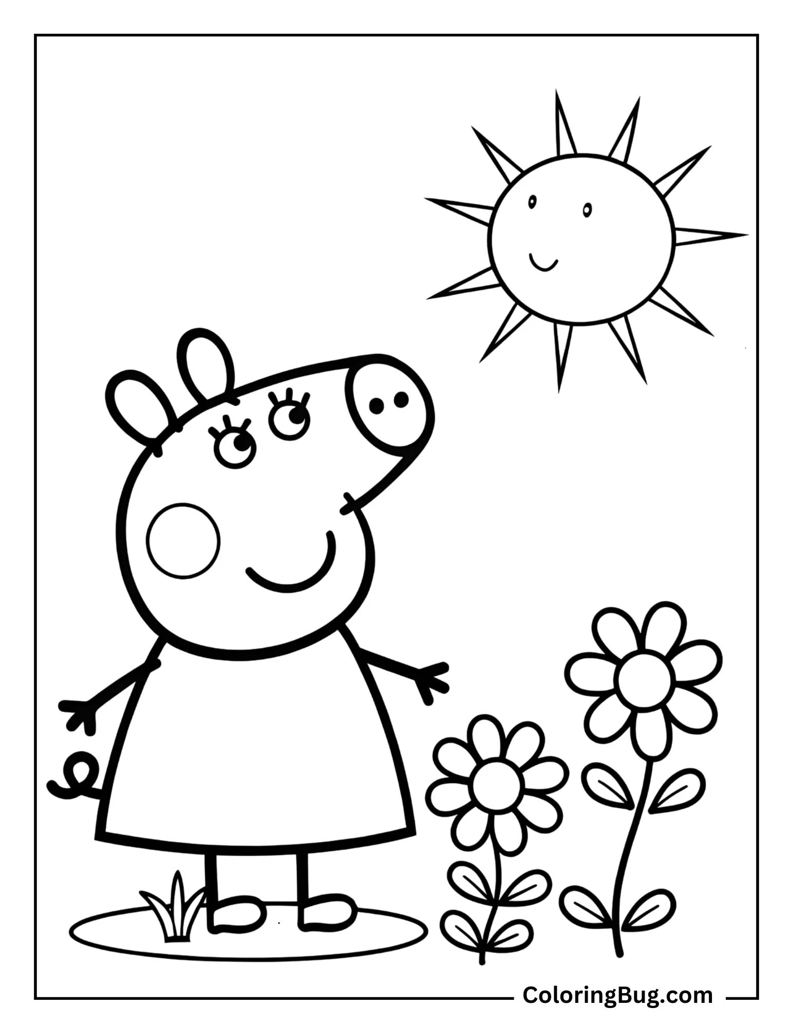Peppa Pig's First Day Of Spring Coloring Sheet
