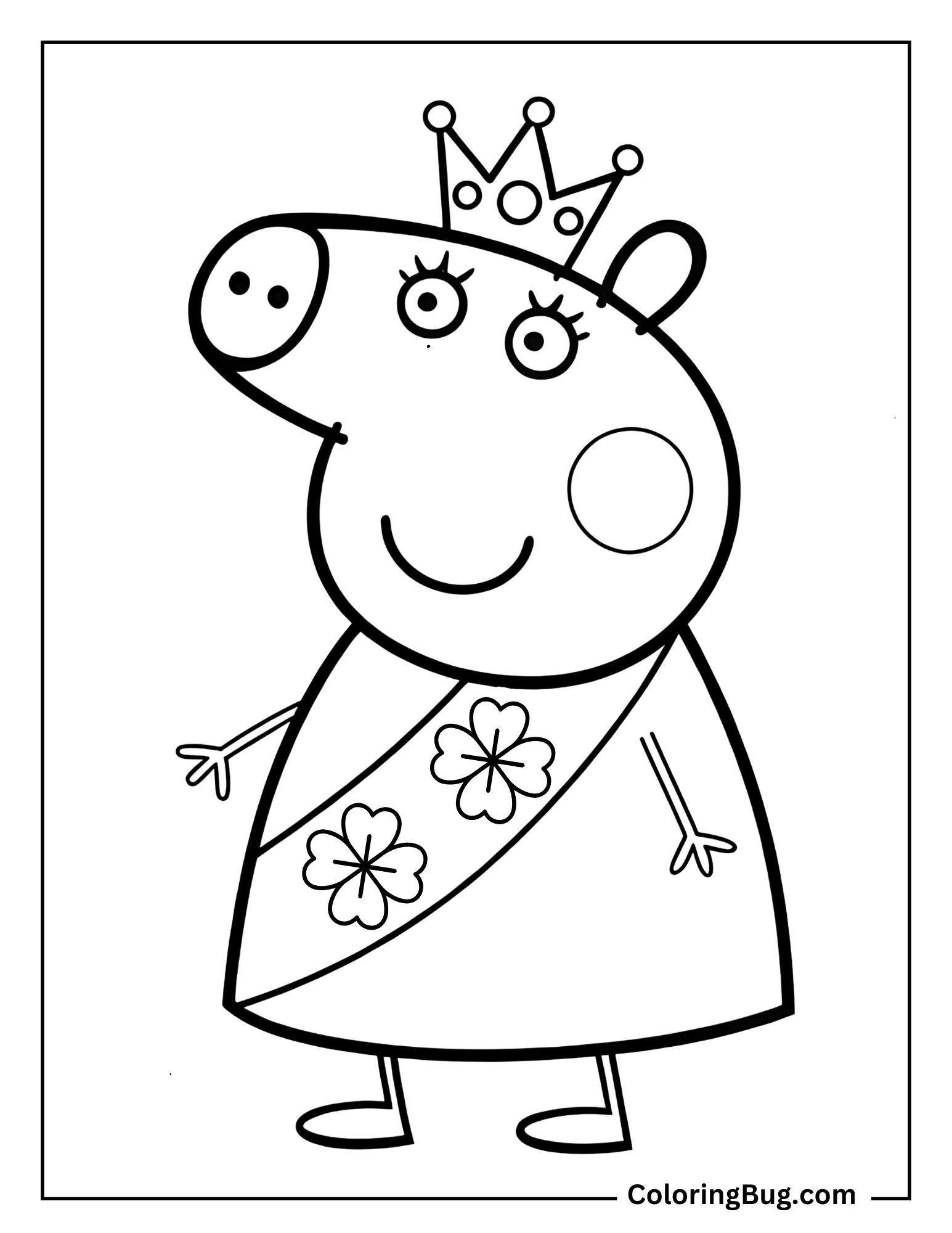 Peppa Wearing a St. Patrick’s Day Sash And Crown Coloring Sheet