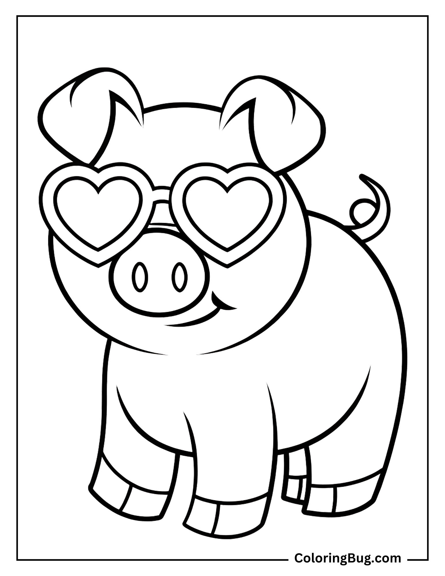 Pig Wearing Heart Glasses Coloring Sheet
