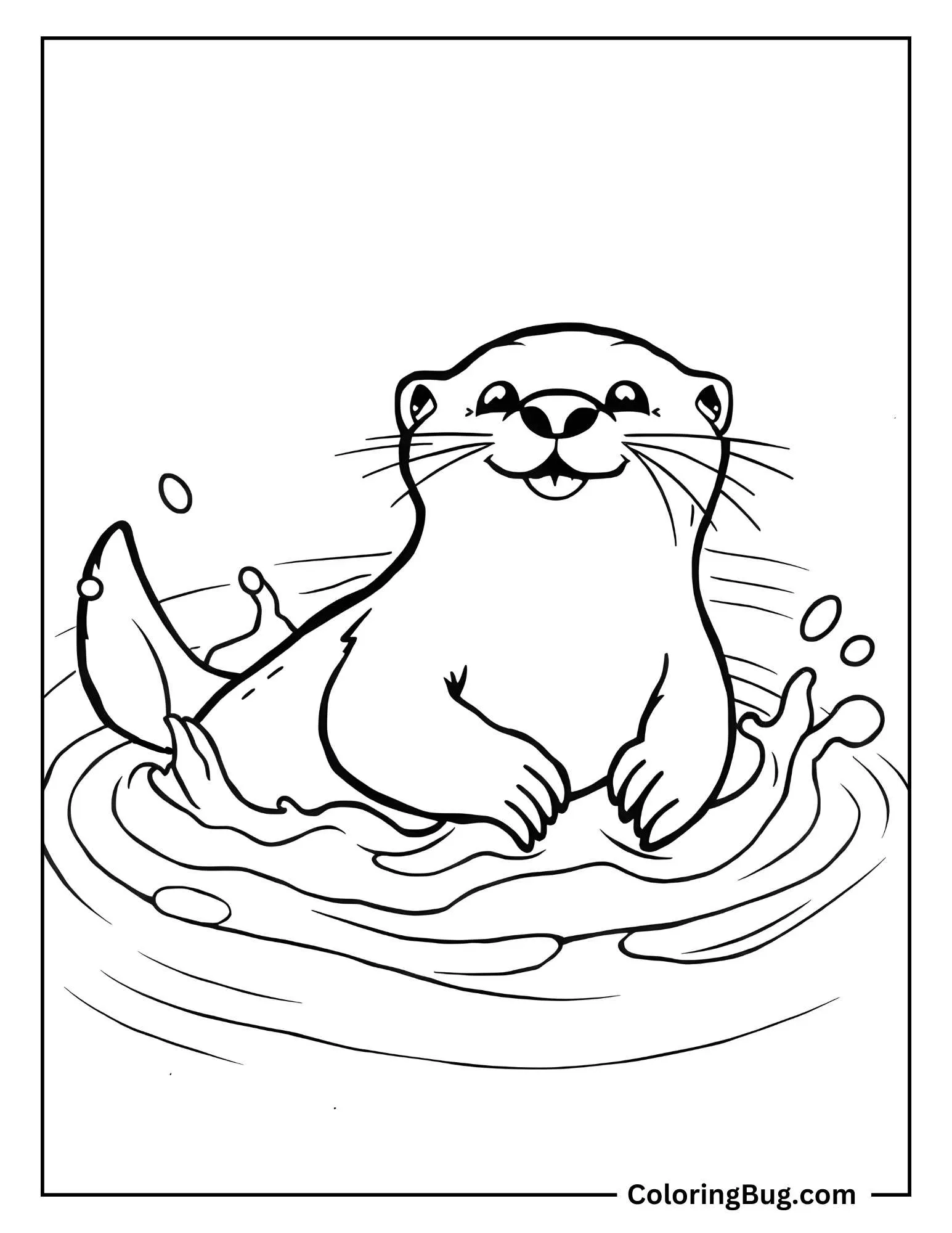Playful Otter Making a Splash Coloring Sheet
