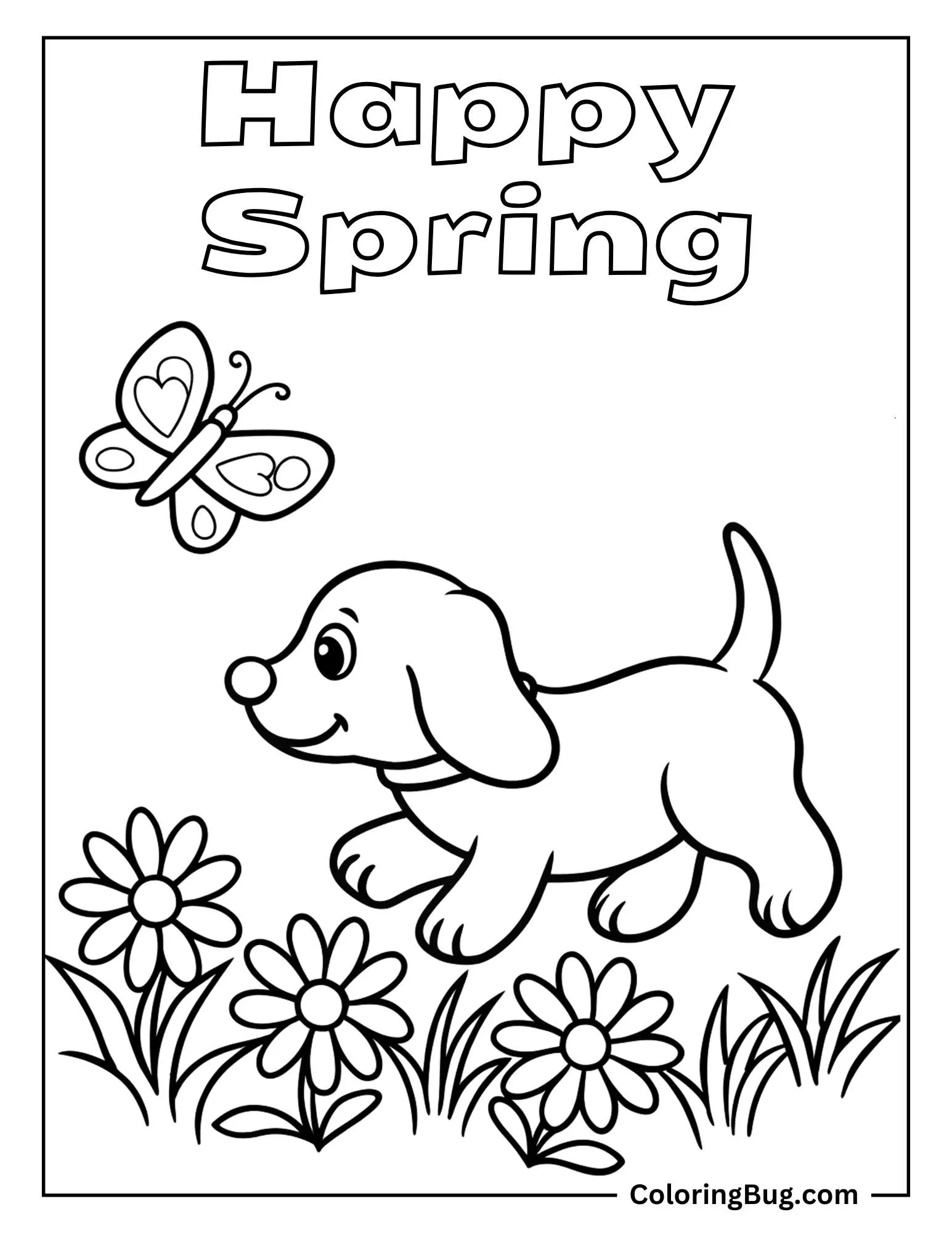 Playful Puppy Chasing Butterfly During Spring
