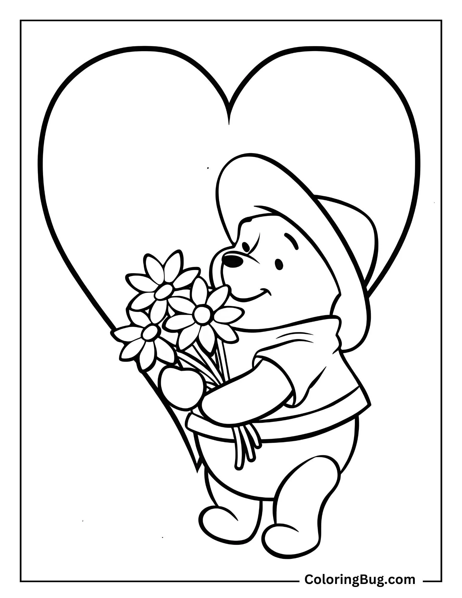 Pooh Celebrating Valentine's Day Coloring Sheet