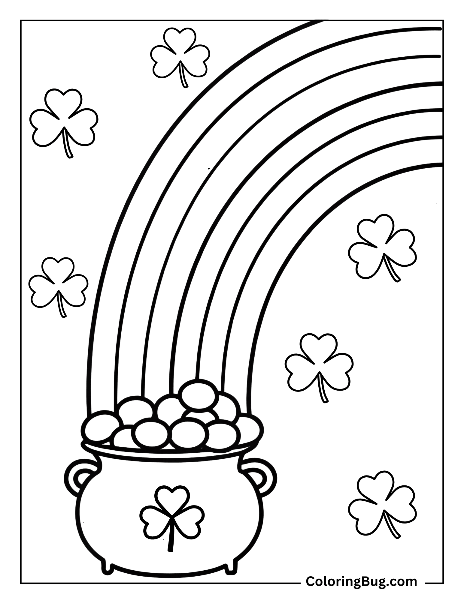 Pot Of Gold At The End Of a Rainbow Coloring Sheet