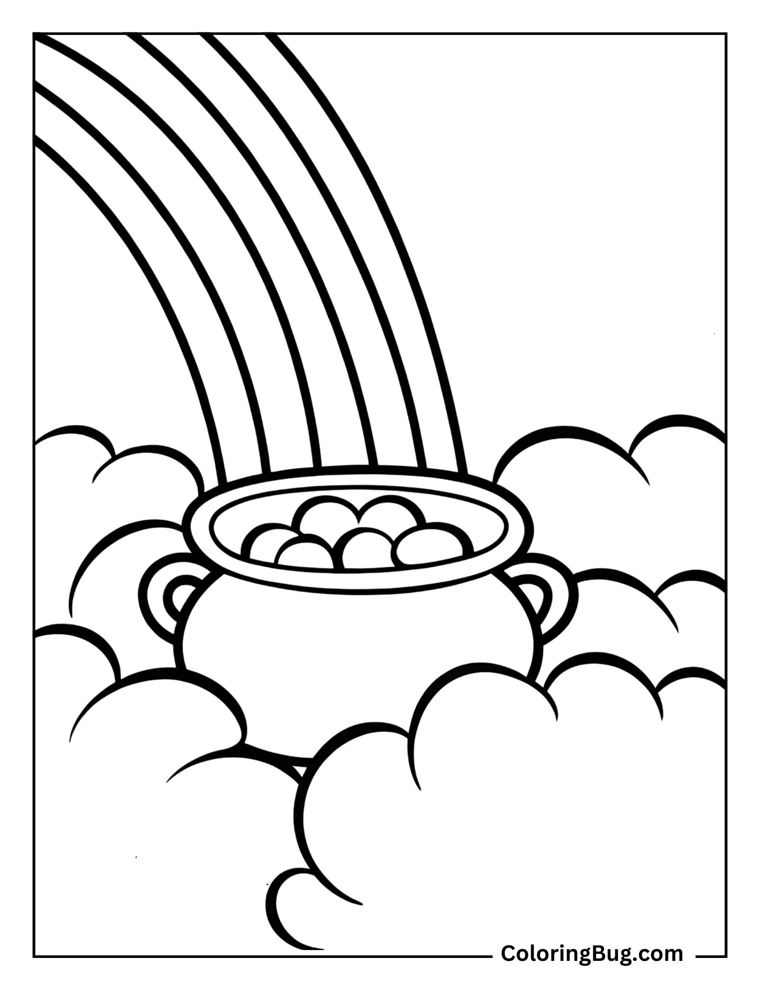 Pot Of Gold Resting Among Fluffy Clouds Coloring Sheet