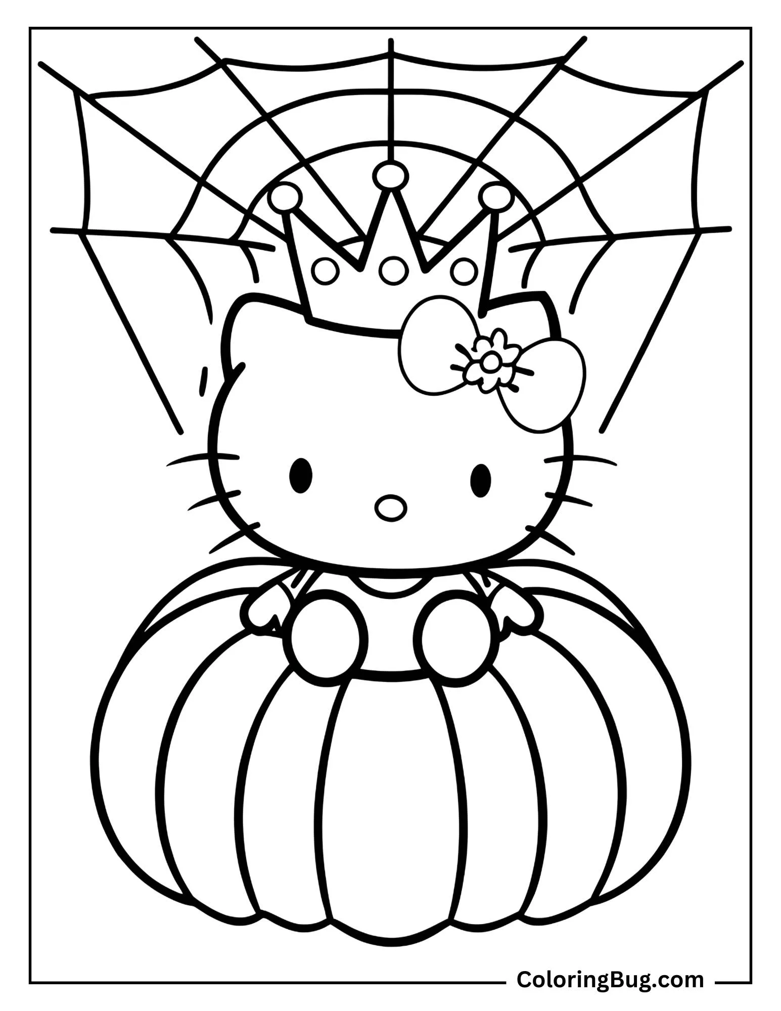 Princess Hello Kitty Sitting on Pumpkin Coloring Sheet