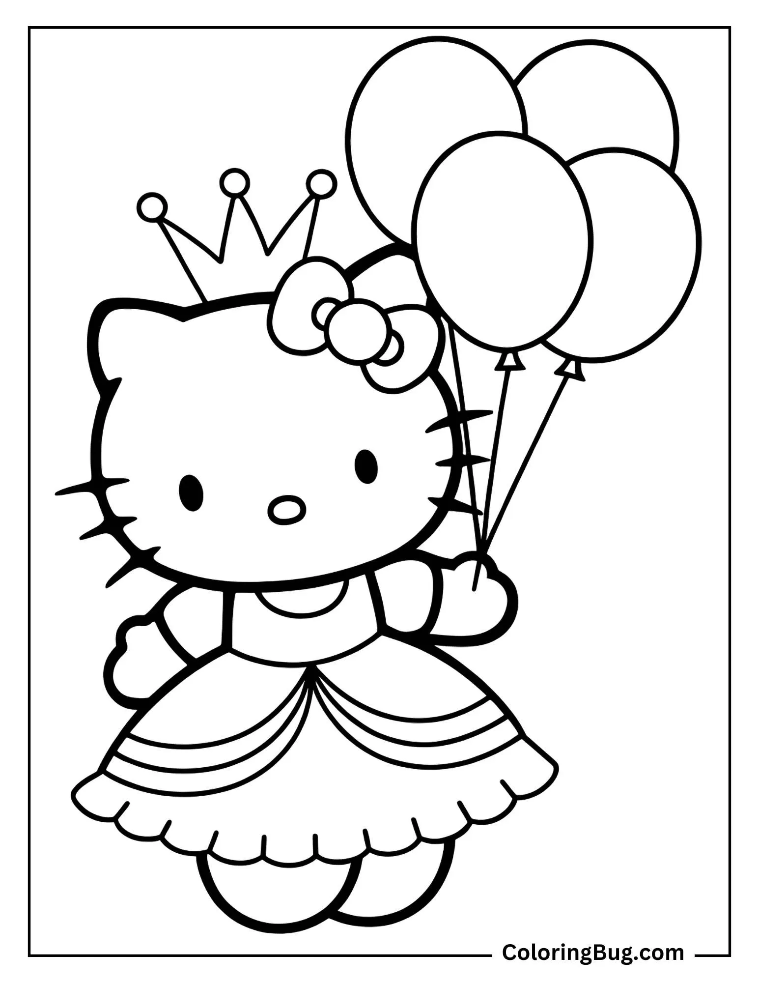 Princess Hello Kitty With Balloons Coloring Sheet