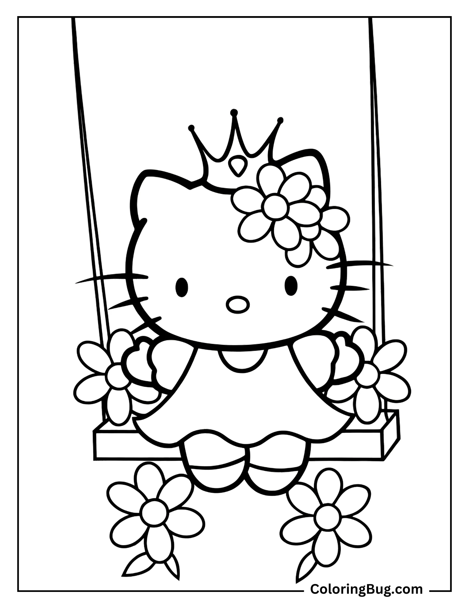 Princess Hello Kitty on Swing  Coloring Sheet