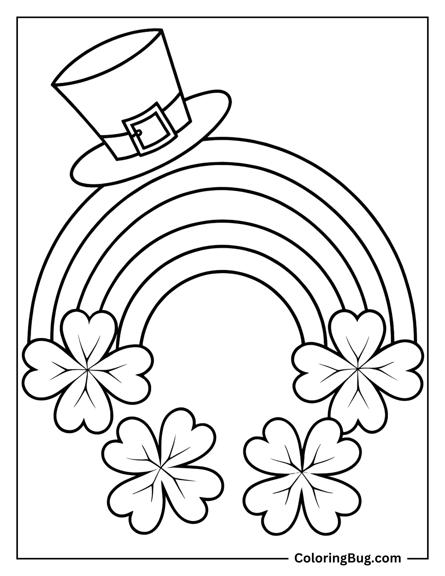 Rainbow With Shamrock And Hat Coloring Sheet