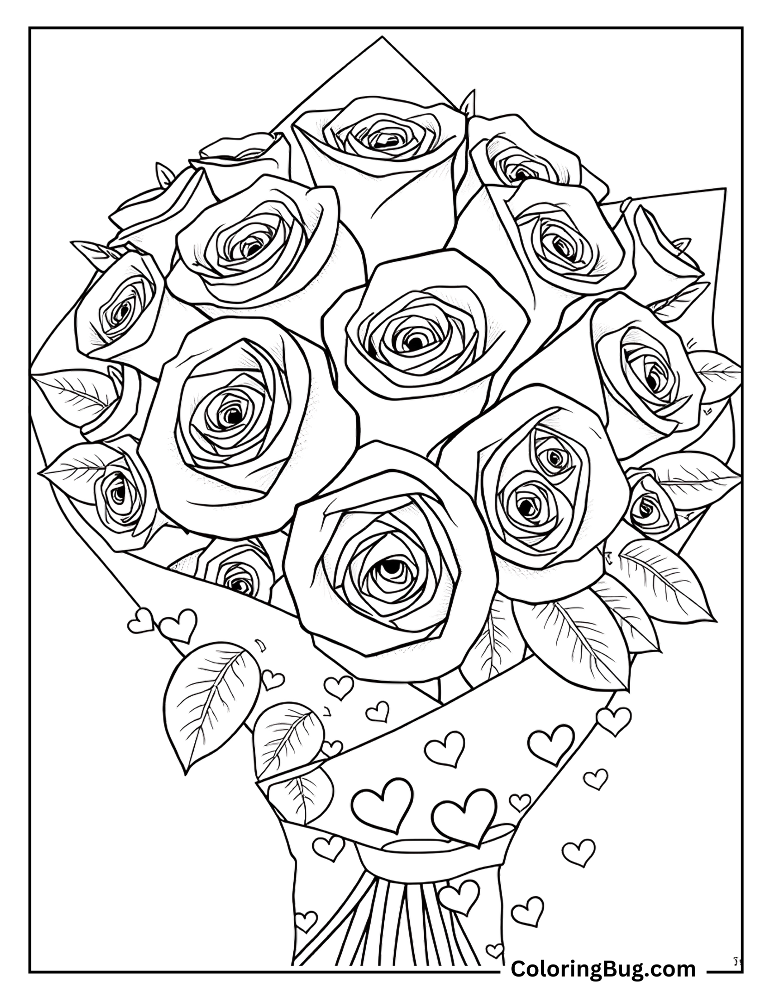 Realistic Roses Bouquet  Coloring Sheet