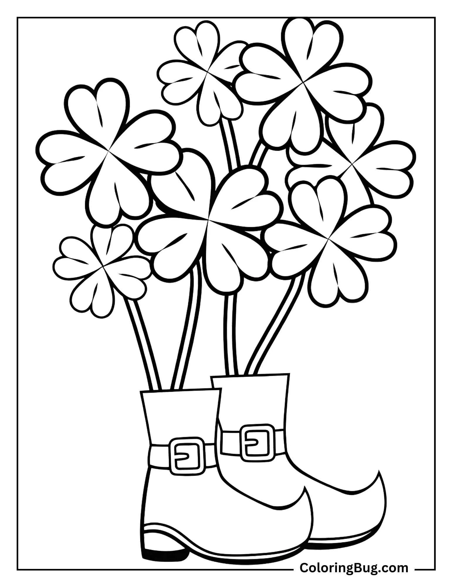 Shamrocks Growing Boots Coloring Sheet