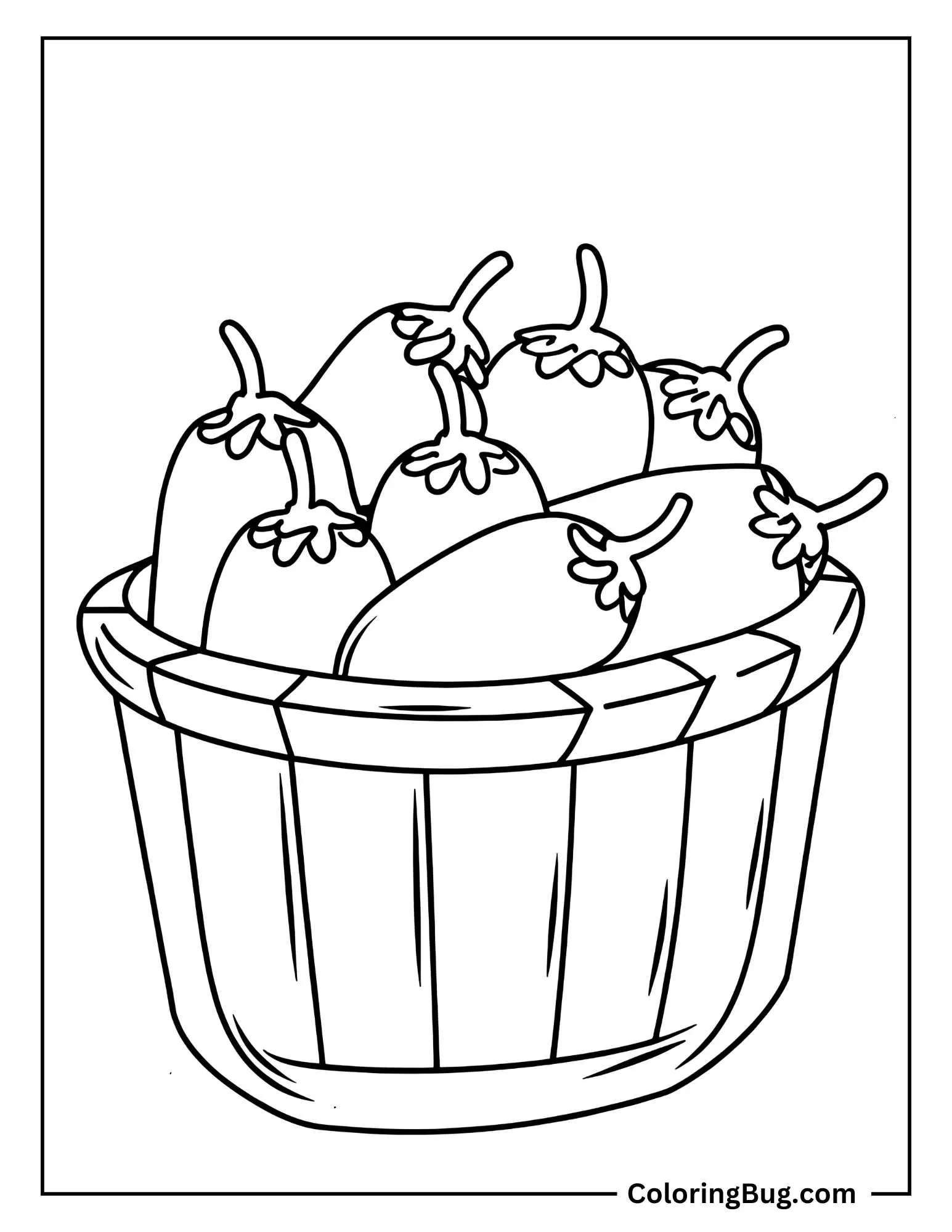 Small Basket Of Purple Eggplants Coloring Sheet
