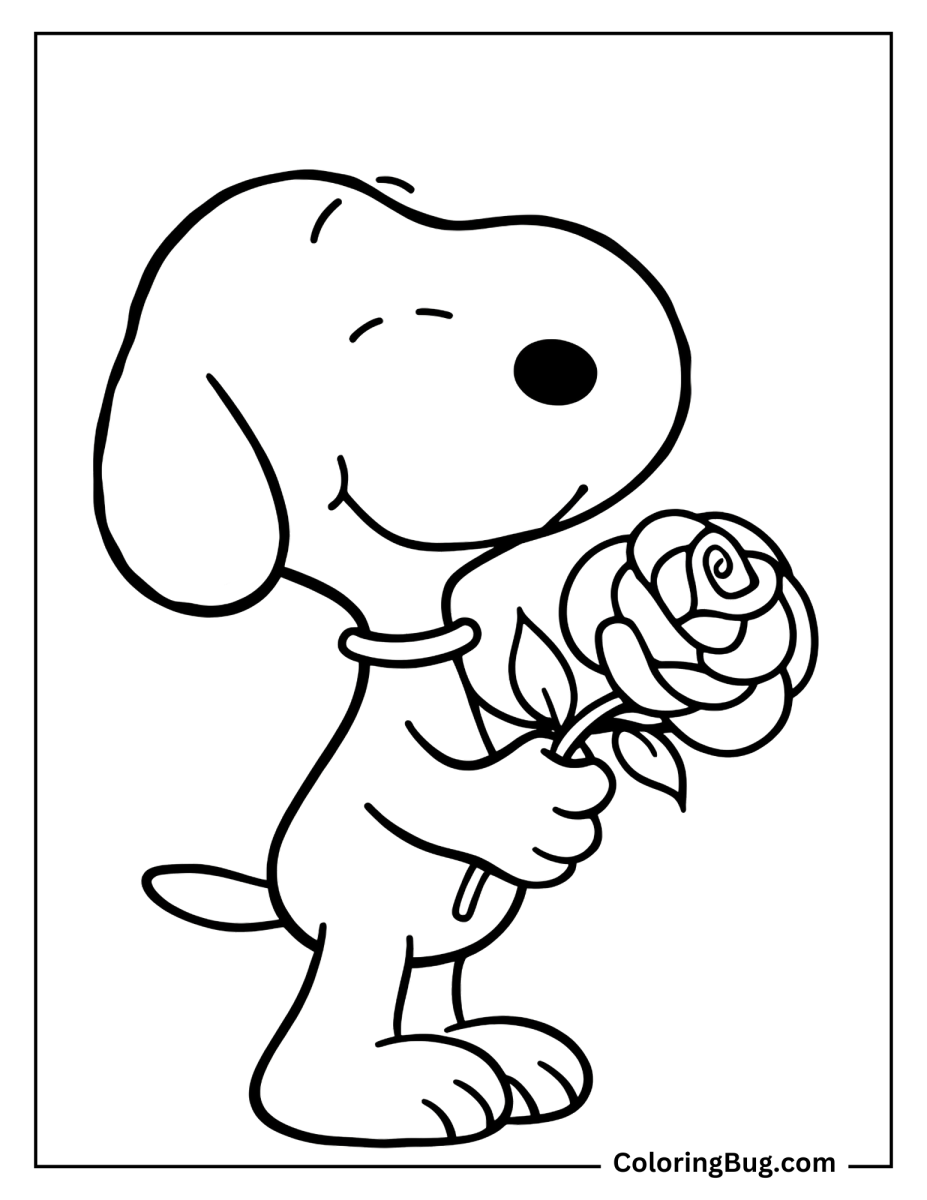 20 Snoopy Valentines Coloring Pages - Snoopy Holding Rose Coloring Sheet 927x1200 