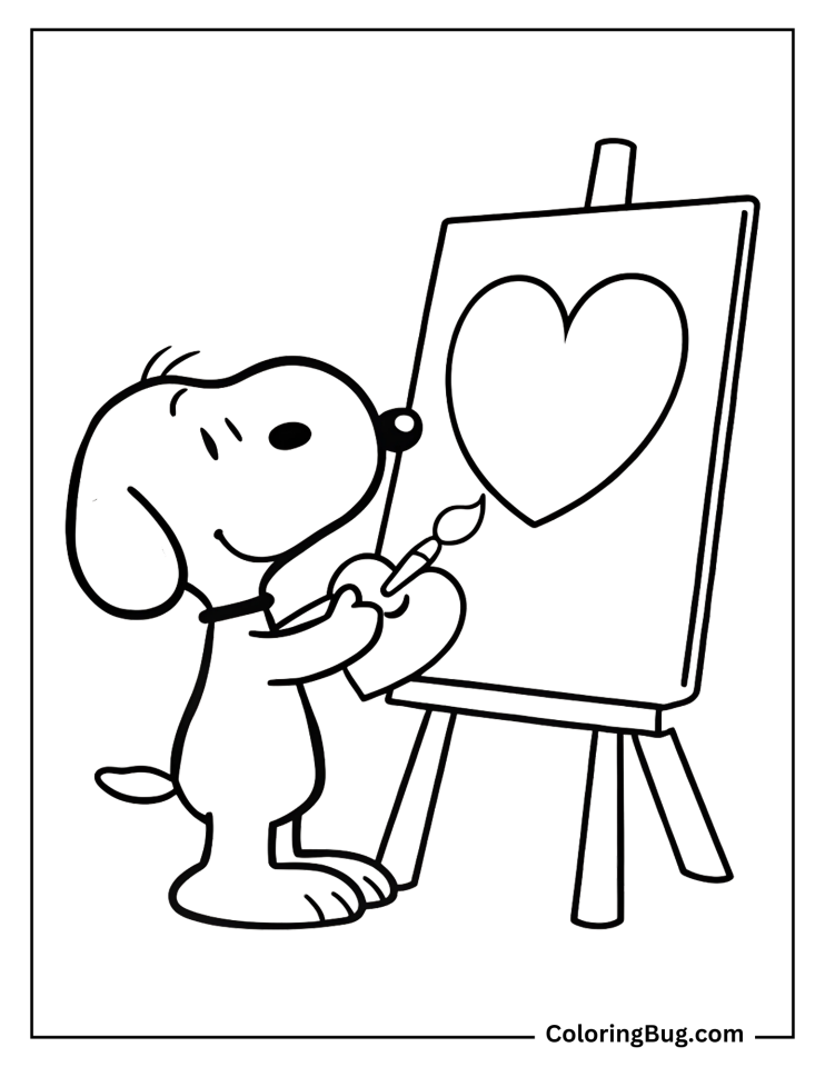 20 Snoopy Valentines Coloring Pages - Snoopy Painting A Picture For Valentines Day Coloring Sheet 742x960 