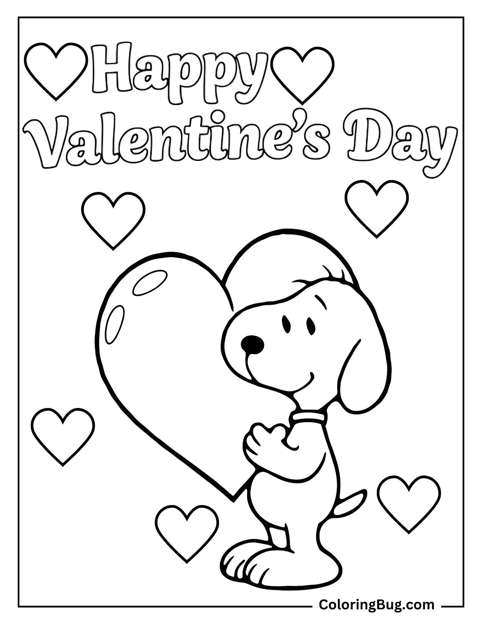 Snoopy With Happy Valentine's Day Coloring Sheet