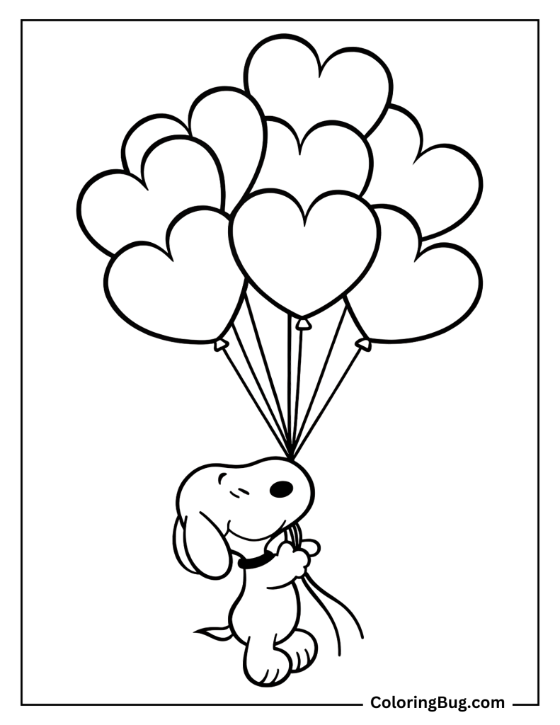 20 Snoopy Valentines Coloring Pages - Snoopy With Heart Balloons Coloring Sheet 791x1024 