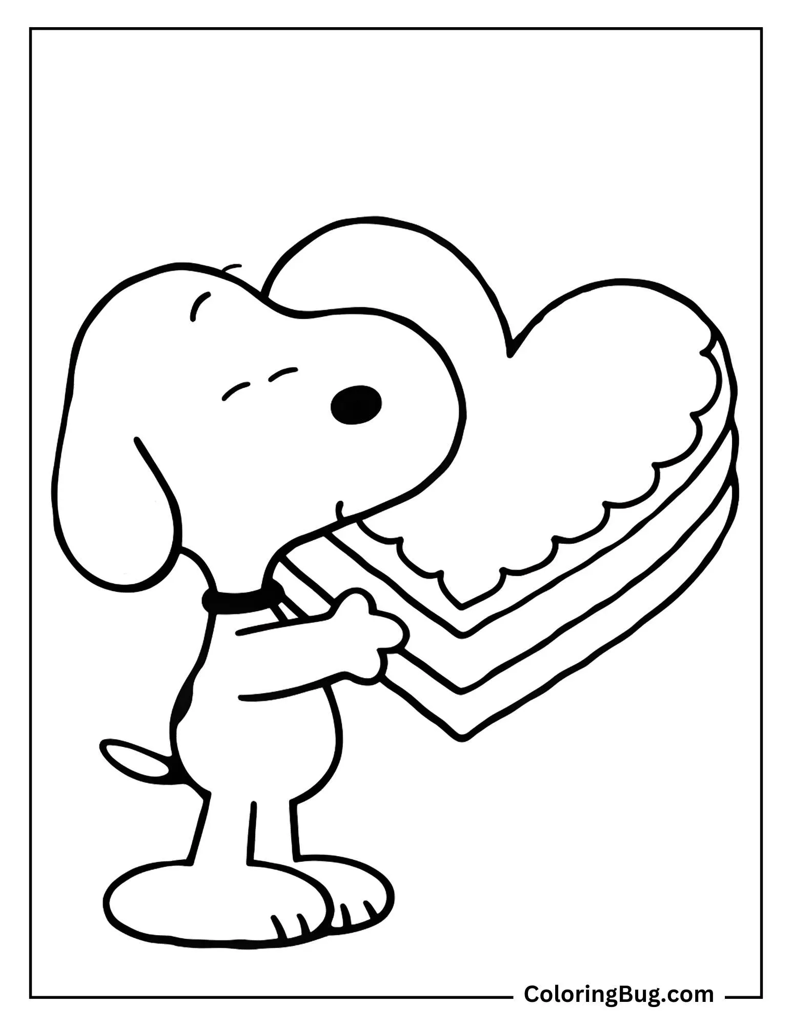 Snoopy With Valentine's Day Cake Coloring Sheet