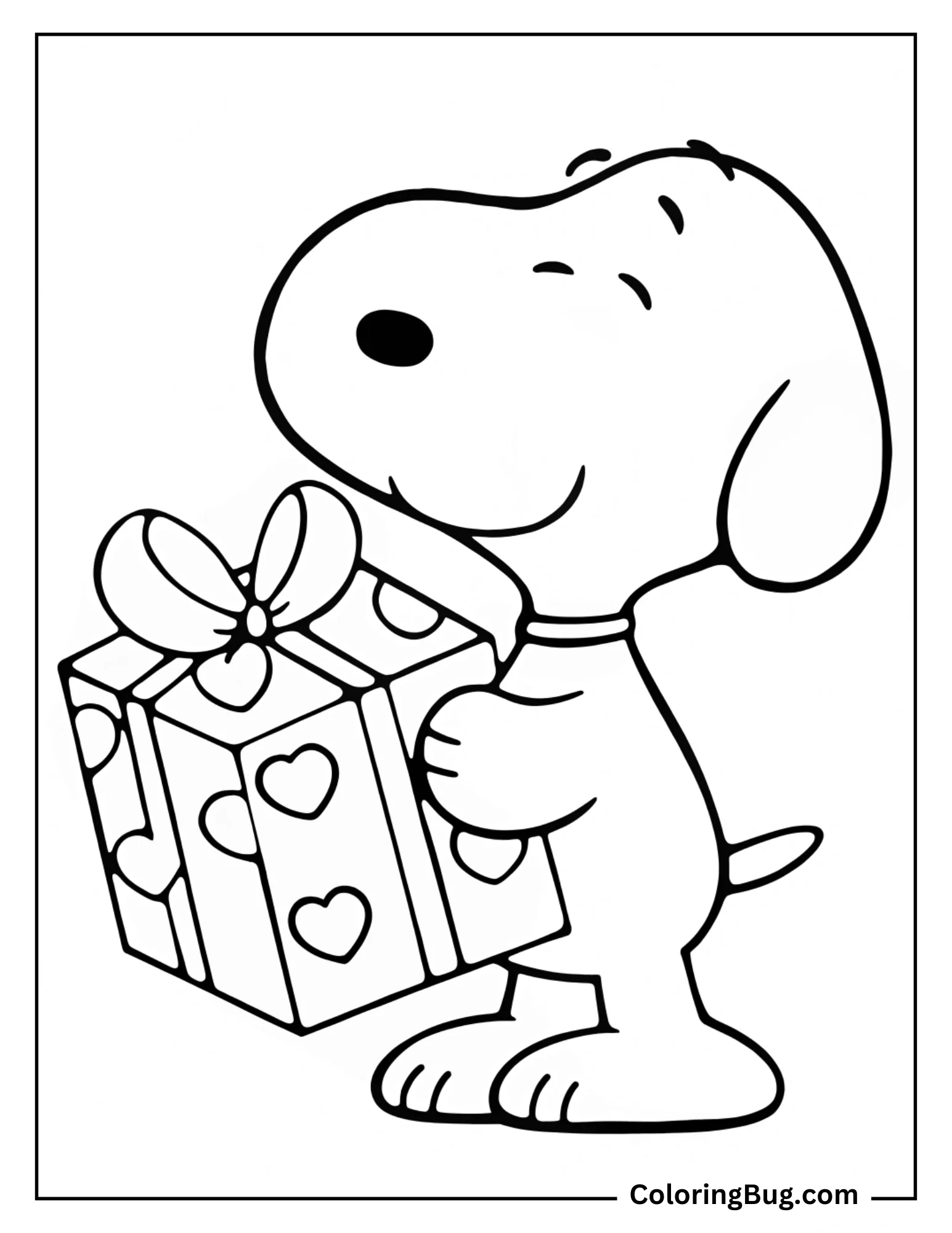 Snoopy With Valentine's Day Gift  Coloring Sheet