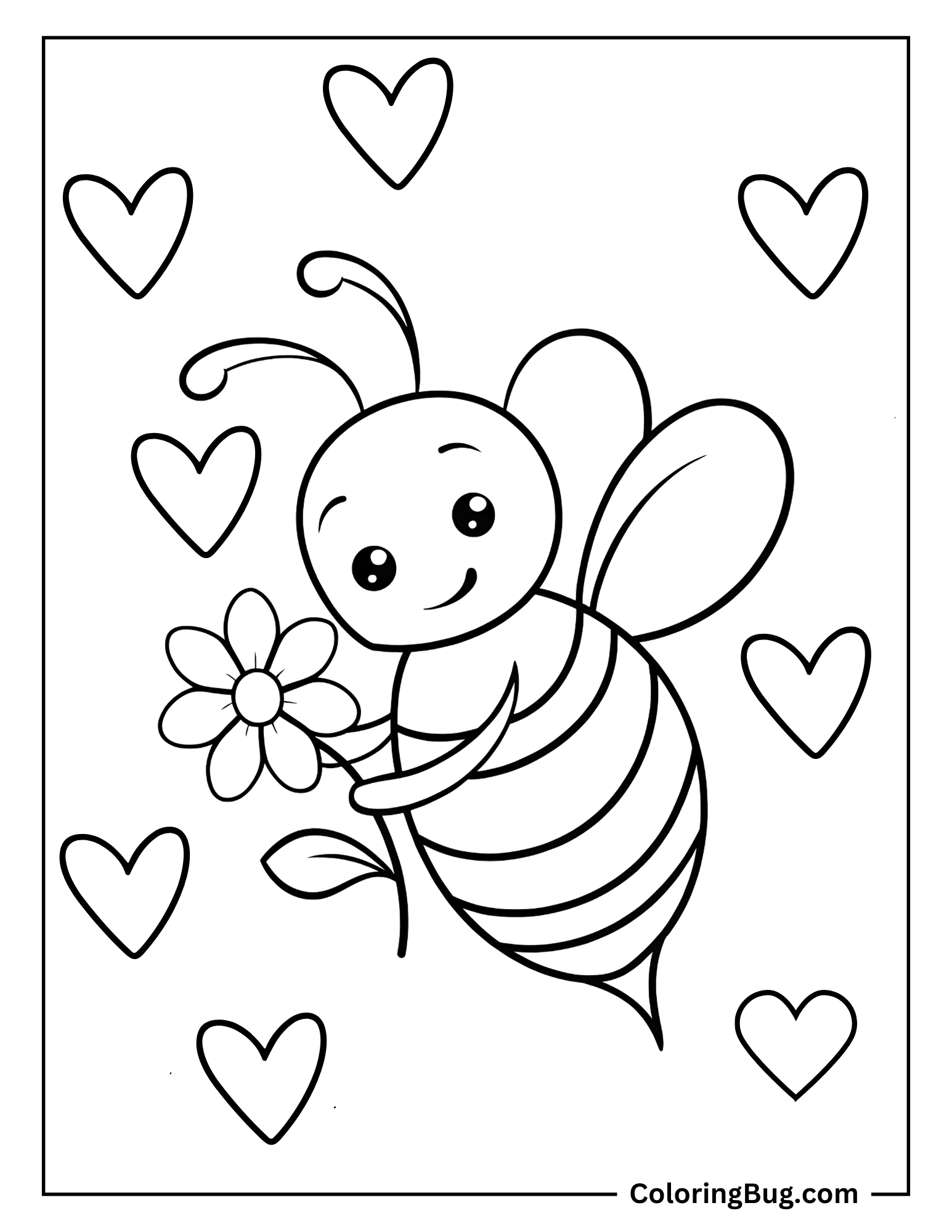 Spring Bee Holding Flower Coloring Sheet