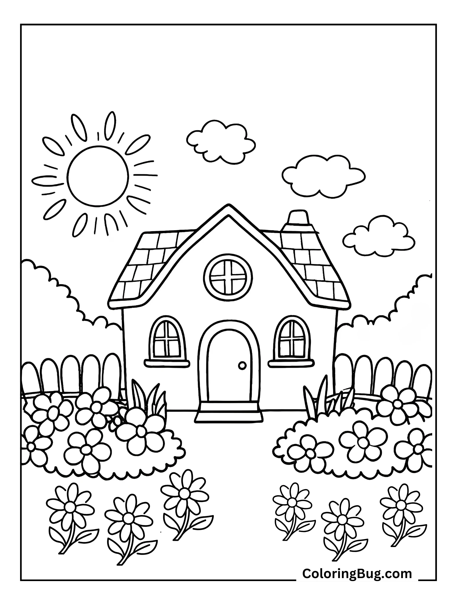Spring Flowers Blooming in Home Garden During Spring Coloring Sheet
