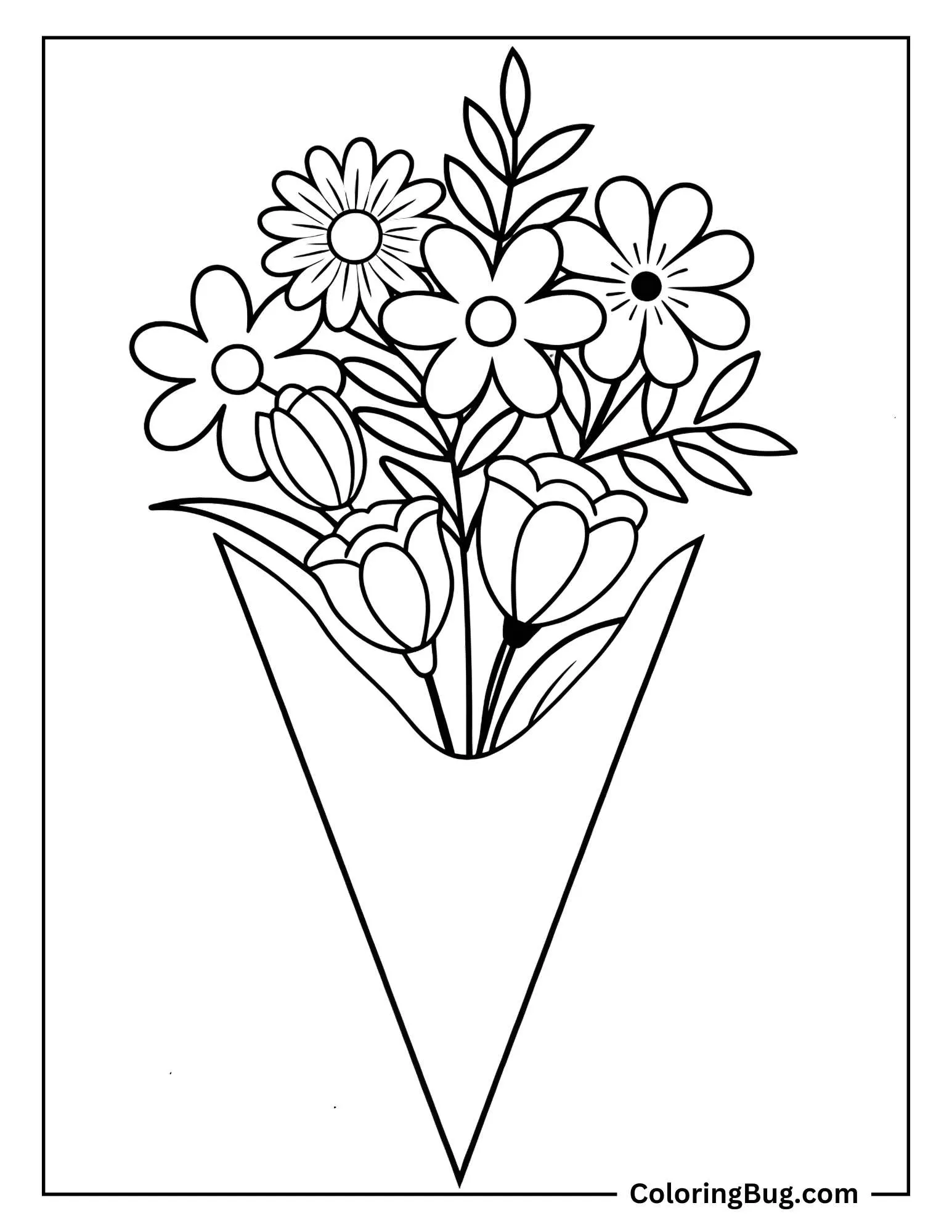 Spring Flowers Bouquet Coloring Sheet