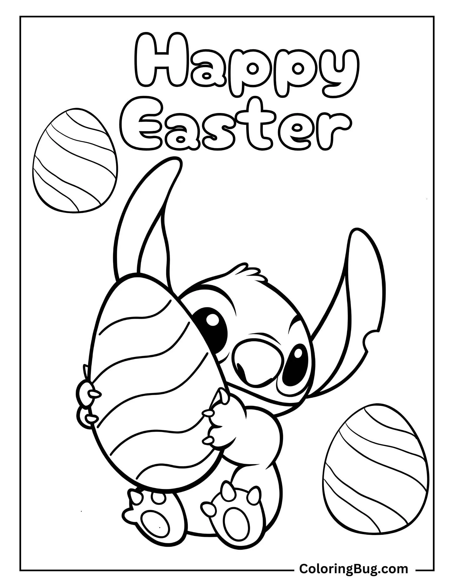 Stitch Holding Easter Egg Coloring sheet