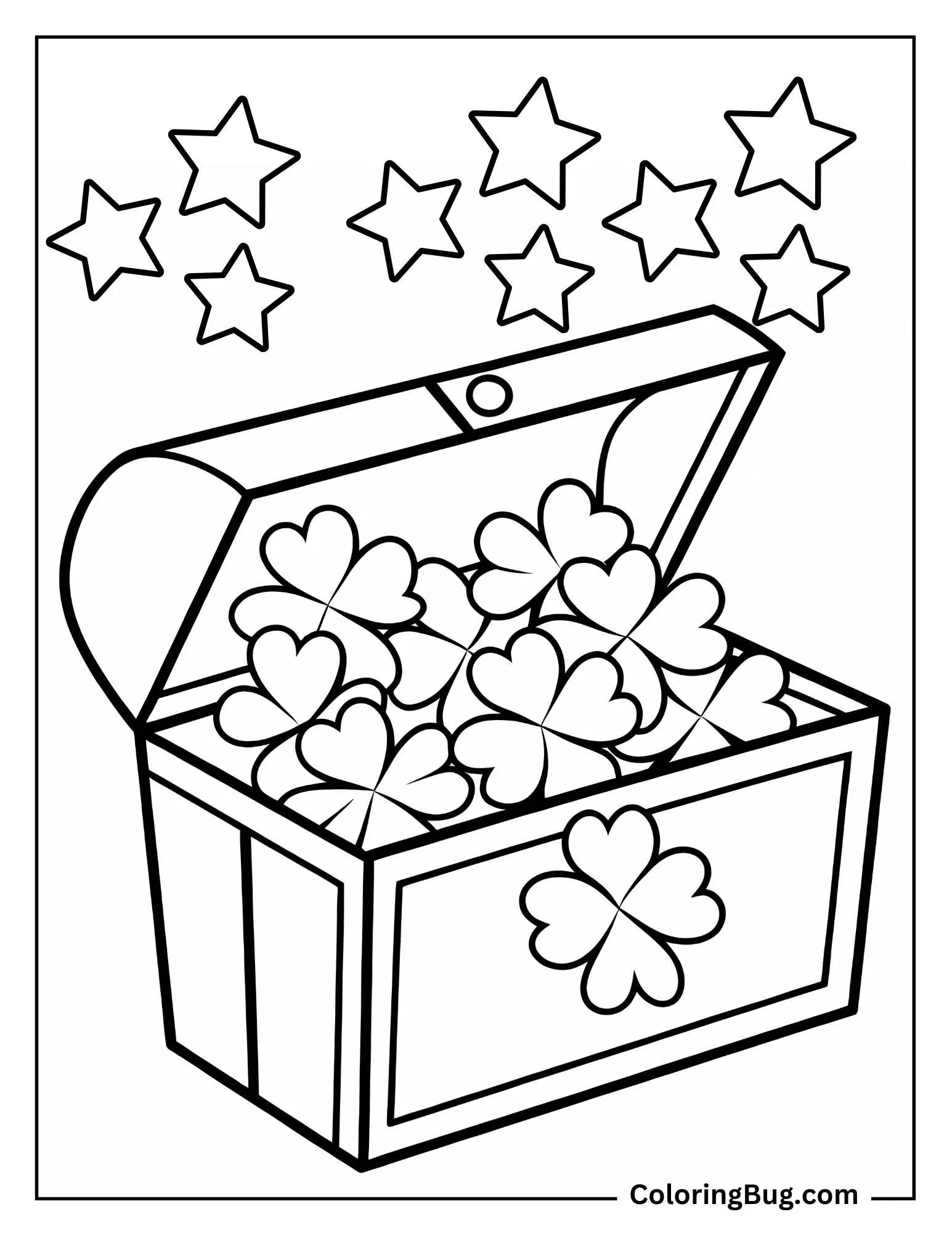 Treasure Chest With Shamrock Coloring Sheet