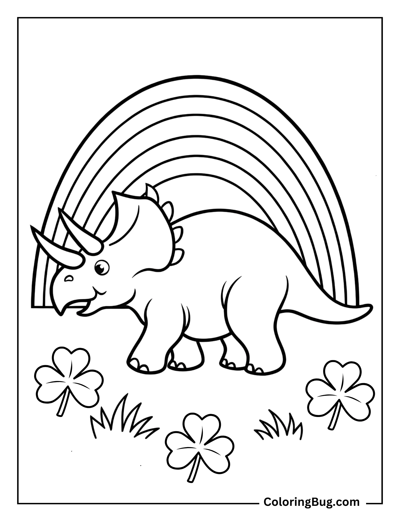Triceratops And Clover Patch Coloring Sheet
