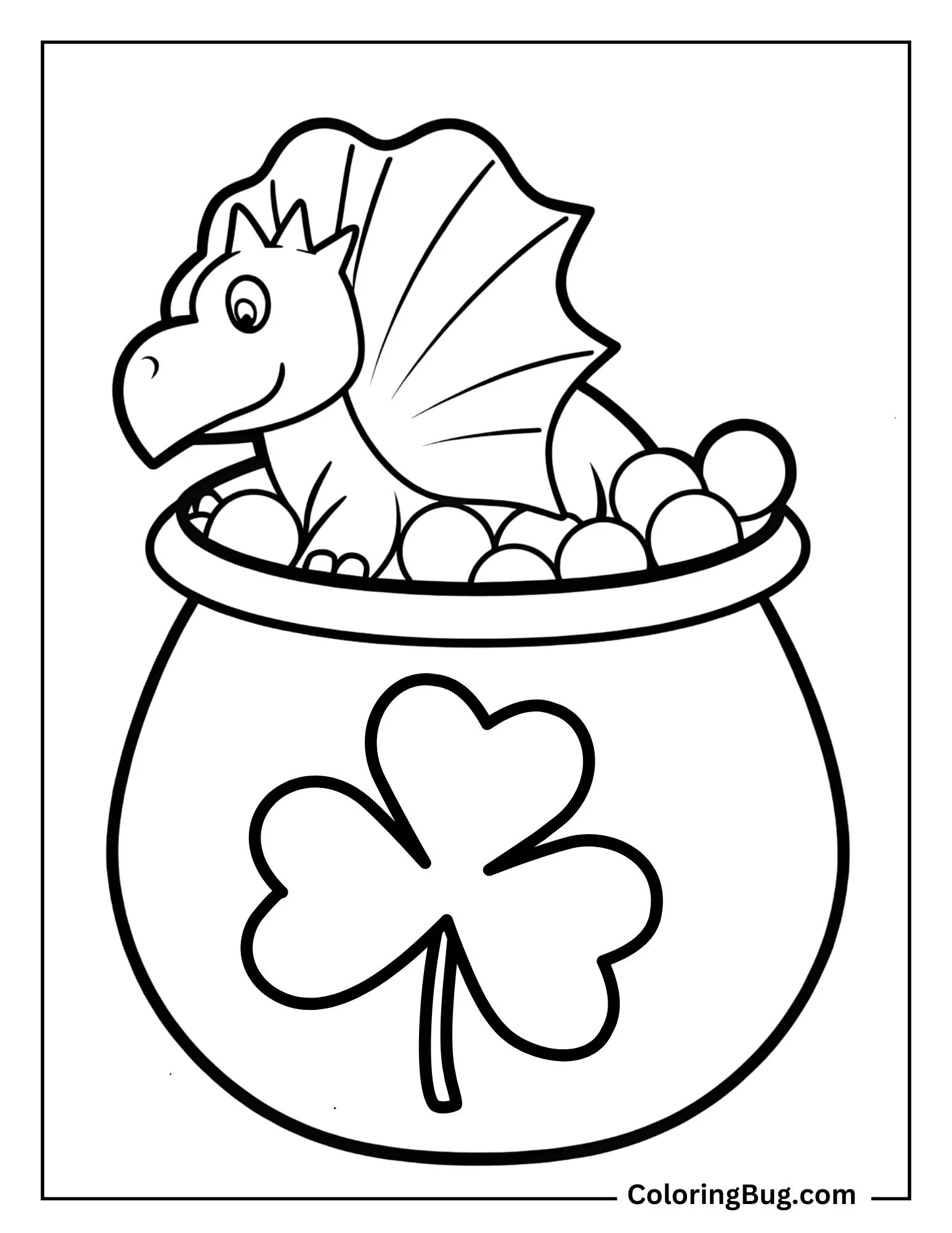 Triceratops Poping Out Of Pot Of gold Coloring Sheet